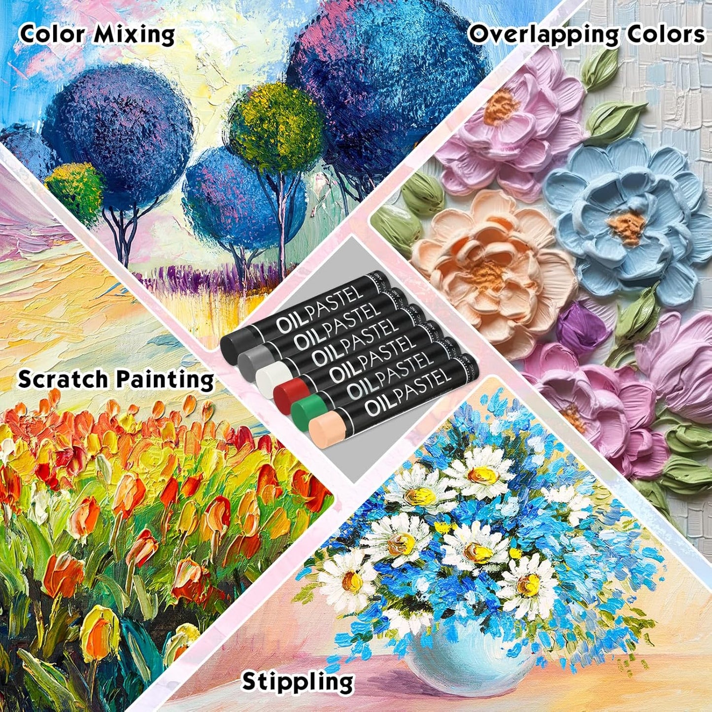 Geyoga 36 Pcs Soft Oil Pastels Bulk Artists Oil Crayons Single Color Creamy Pastels for Art Painting Drawing Blending for Back to School First Day of School Kids Students Artists(Black, White)