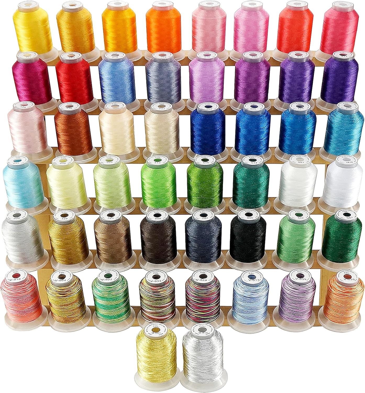 New brothread 50 Spools Embroidery Machine Thread Kit Including 40 Colors+8 Variegated Colors+2 Metallic Colors are Compatible with Janome Singer Pfaff Husqvarna Embroidery Sewing Machines
