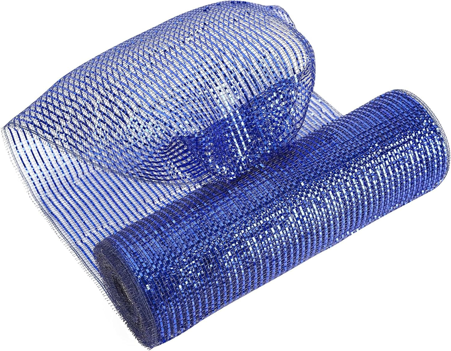 MEEDEE Navy Deco Mesh 10 Inch Deluxe Wide Foil Metallic Royal Blue with Navy Poly Mesh Navy Blue Mesh Ribbon for Christmas Tree, Wreaths, Garland, Gift Wrapping, Bows Making (30 Feet)