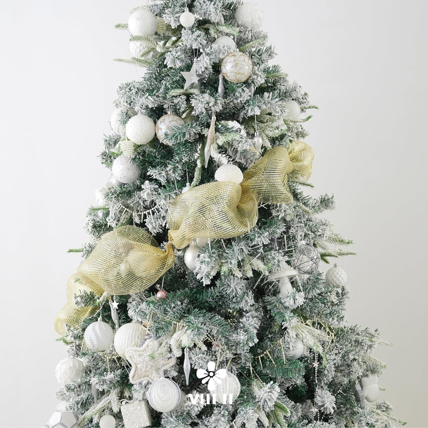 MEEDEE Champagne Deco Mesh 10 Inch Deluxe Wide Foil Metallic Mesh Premium Decorative Mesh Champagne Gold Mesh Ribbon for Christmas Tree, Wreaths, Garland, Gift Wrapping, Bows Making (30 Feet)