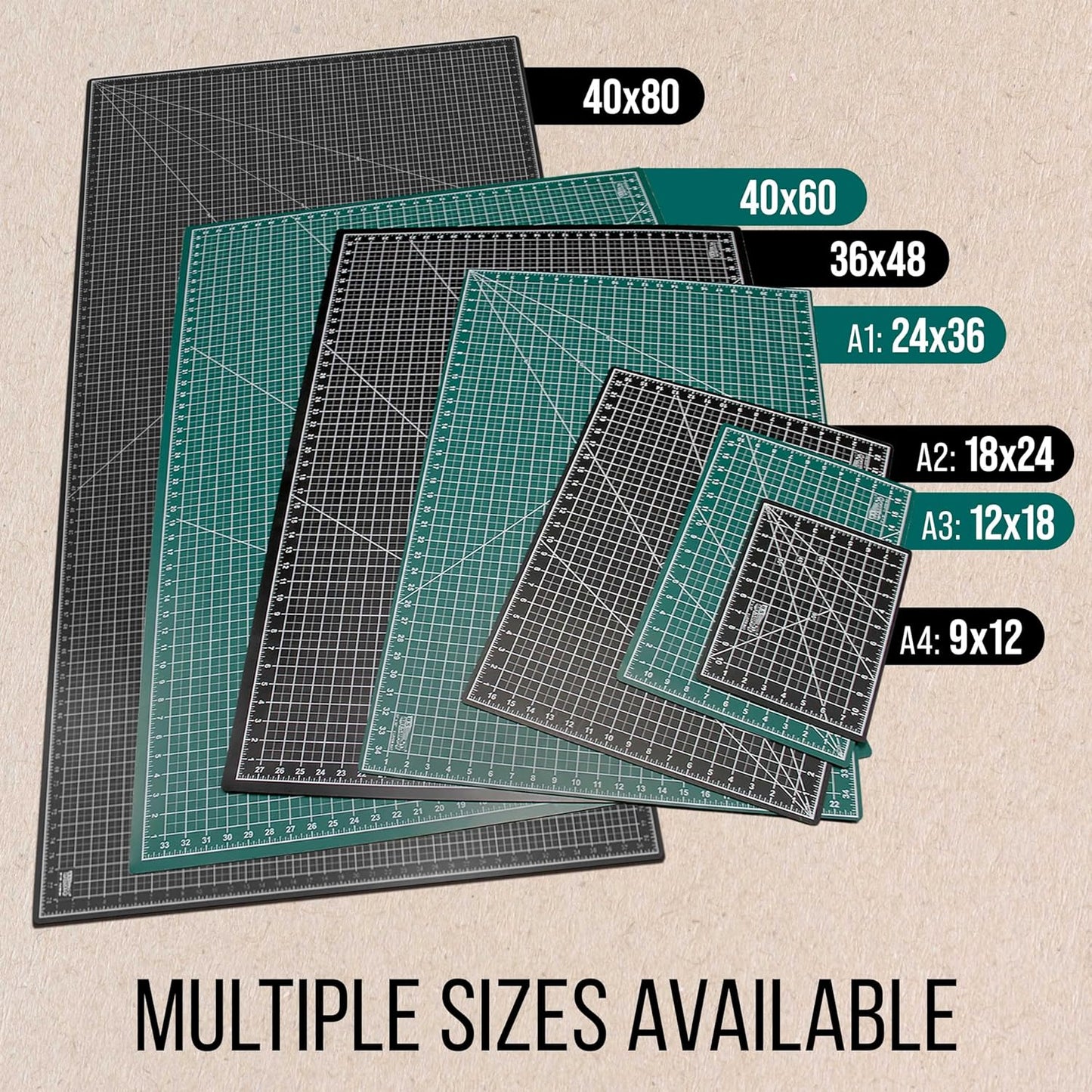 U.S. Art Supply 18" x 24" Self-Healing Cutting Mat 5-Ply - Double-Sided Green/Black Craft Mat, Non-Slip Cutting Mats for Crafts, Sewing, Quilting, Scrapbooking