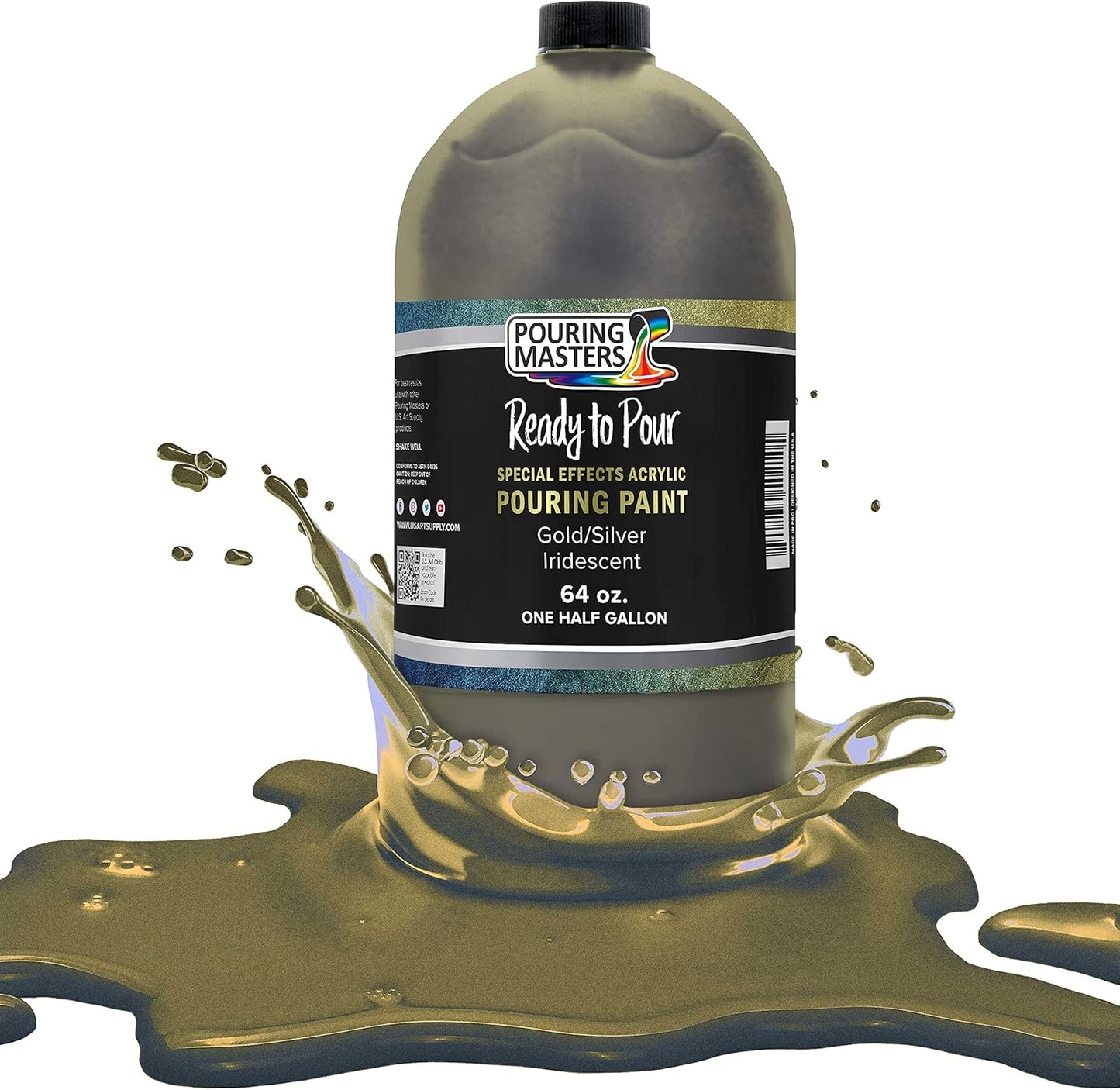 Pouring Masters Gold/Silver Iridescent Special Effects Acrylic Pouring Paint - Premium 64-Ounce Pre-Mixed Fluid Acrylic Paint - Fluid Art Supplies for Canvas, Wood, Paper, Tile & Rocks