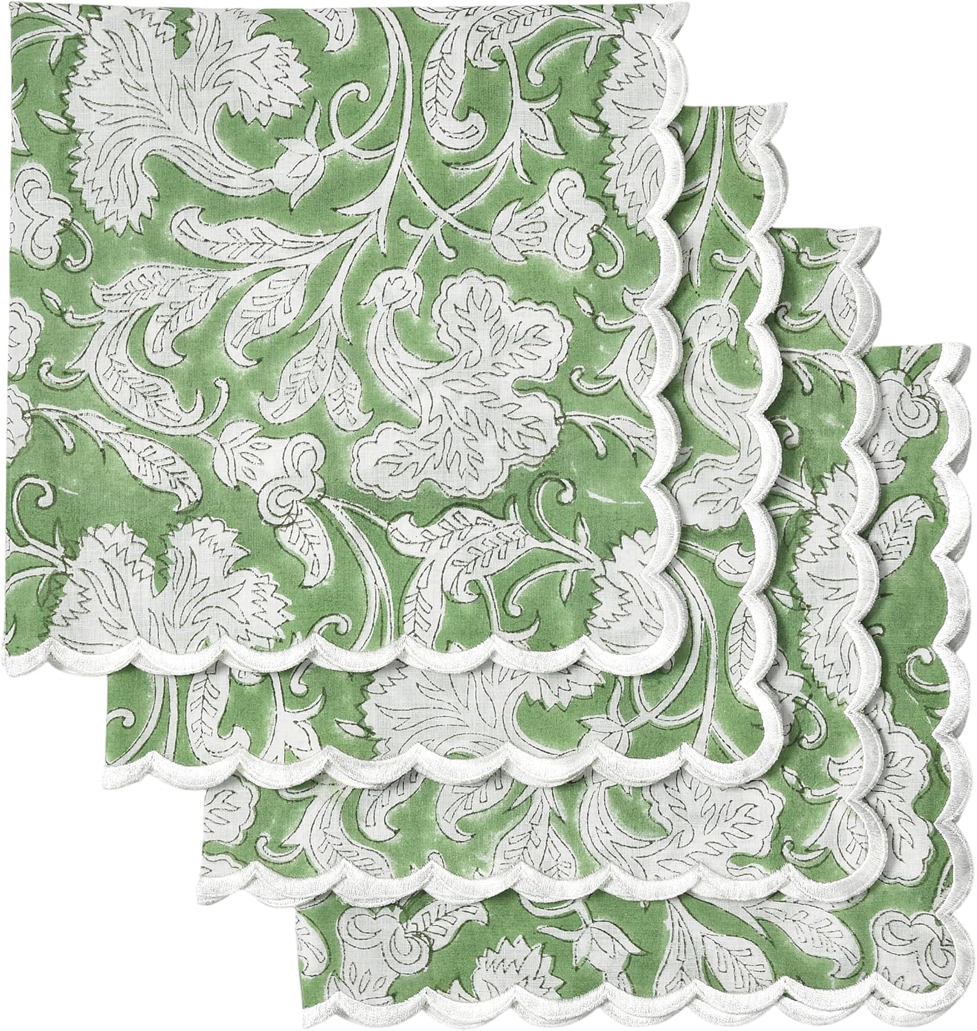 Ridhi Sage Green Hand Block Print Napkins 18" x 18" Set of 4 Reusable Cotton Dinner Napkins for Weddings, Parties & Everyday Dining, Thanksgiving, Christmas, Fall