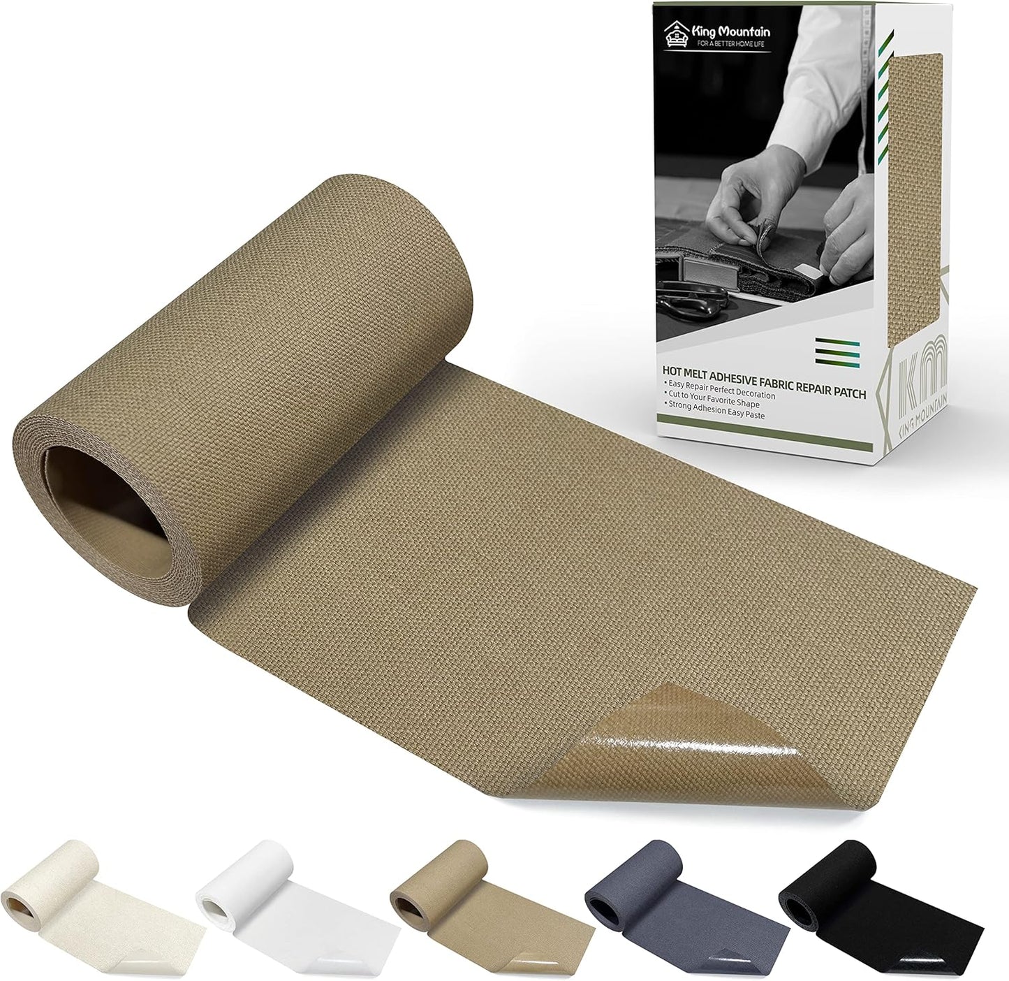 KING MOUNTAIN Canvas Iron on Patch,3"×60",Waterproof 100% Cotton Fabric Repair Patch,Used for Various Sofa,Tent,Clothes,Seats,Suitcases (Light Brown)