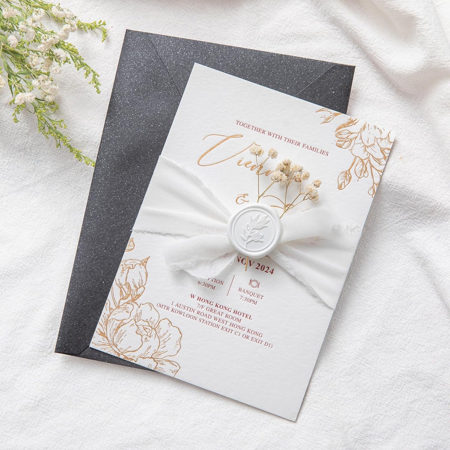 PONATIA White Wax Seal Stickers - 50 Pcs Self- Adhesive Wedding Invitation Seal Stickers, Perfect for Invitations, Envelopes Christmas Cards, Gift Wrapping, Party Menu Decor