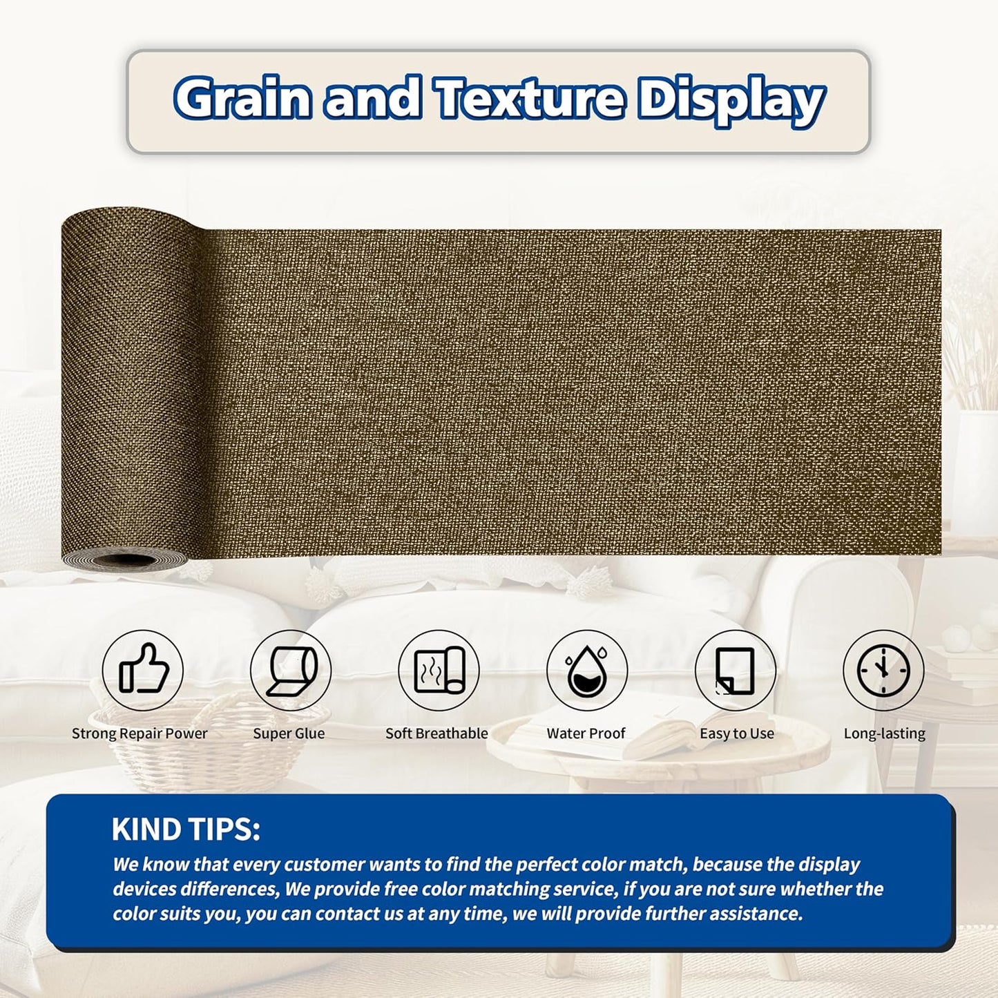 KING MOUNTAIN Linen Repair Patches, Self-Adhesive Linen Fabric Patches, 4 X 63 inch Extra Size, Multi Color, Can be Used for Linen Sofa Repair and Linen Clothes Repair (Dark Brown2.0)