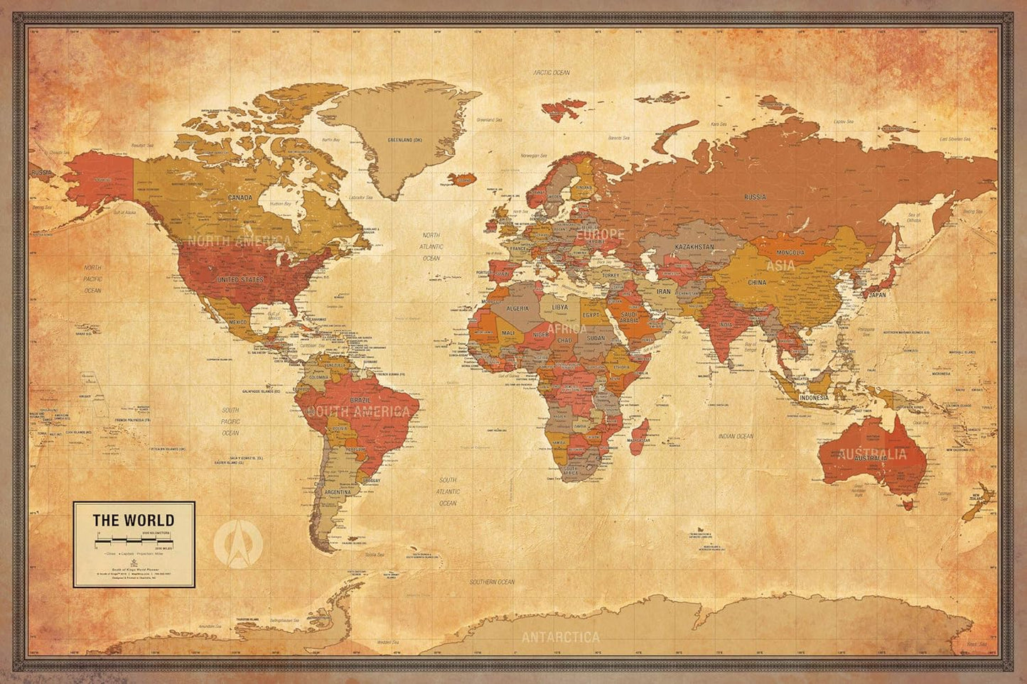 Laminated World Pioneer Map Poster | Vintage Style Map | Includes The Most Legible Location Labels | 36” x 24” | Shipped Rolled in a Tube, Not Folded | Great for The Home or Classroom