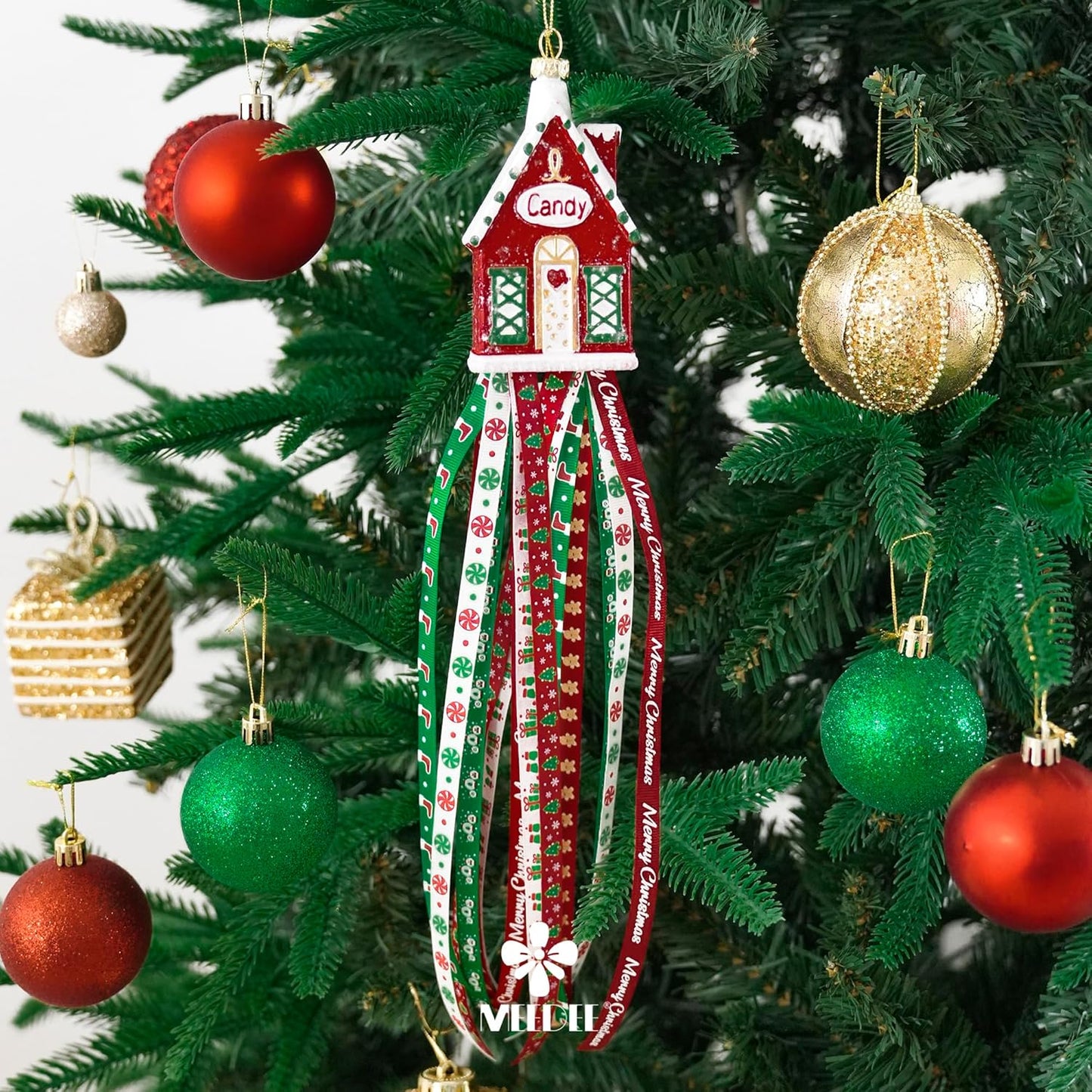 MEEDEE 3/8 inch 100 Yards Assorted Christmas Ribbon - Pack of 20 in Red, Green & White - Mix Grosgrain & Double Face Satin Ribbon for Holiday Décor, Gift Wrapping, Xmas Wreath Bow or Crafting Project