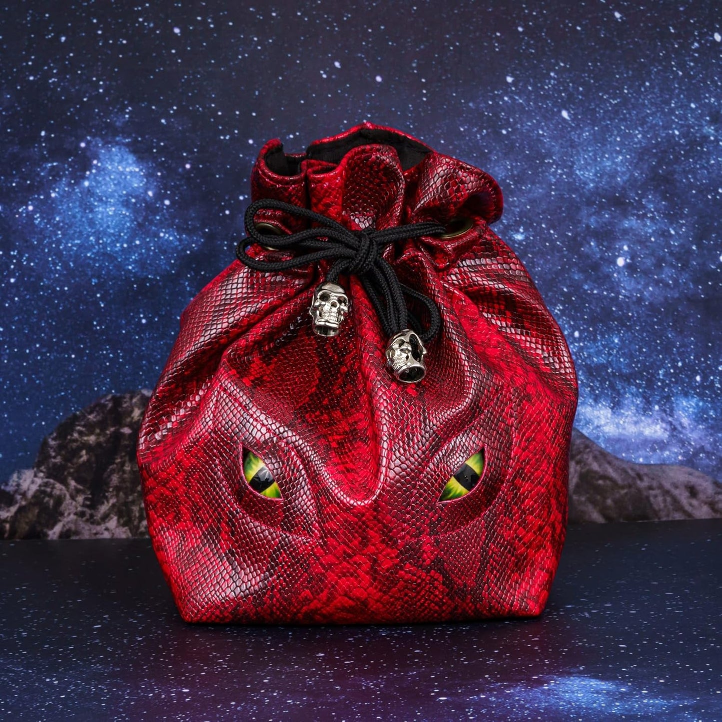 Large DND Dice Bag Leather Dice Storage Bag Red D&D Drawstring Pouch with Pockets for RPG Table Games - Can Hold 200+ Dice
