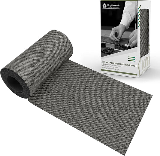 King Mountain Premium Linen Fabric Iron-on Repair Patch Kit, 3"x60" with Backing Glue, Decorative Patch for Inside & Outside Fabric Repair (Linen, Grey Coffee)