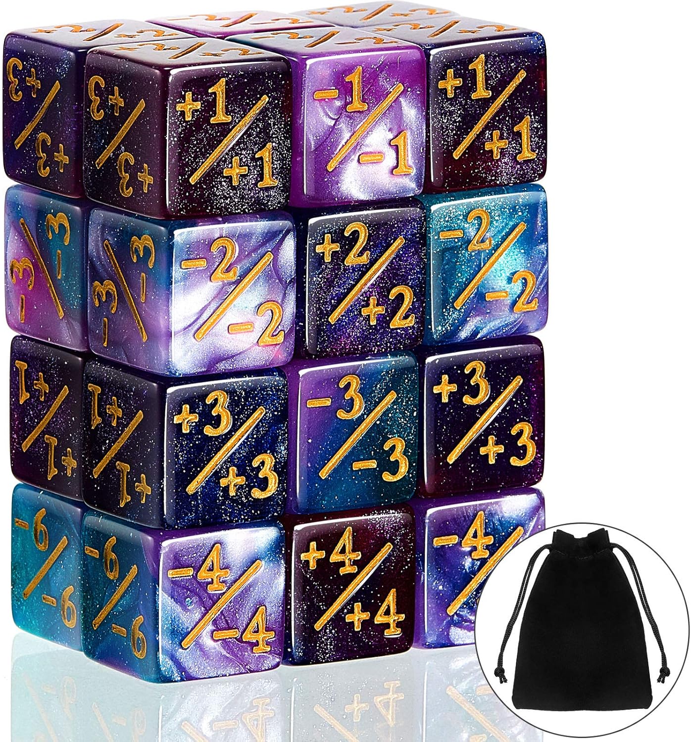 Sumind 24 Pcs Magic Life Counter Dice -1/+1 Counters Commander Buff Tokens 6 Sided Dice Loyalty Life Gifts Compatible with MTG CCG TCG Cards Gaming Accessory (Fresh Style)