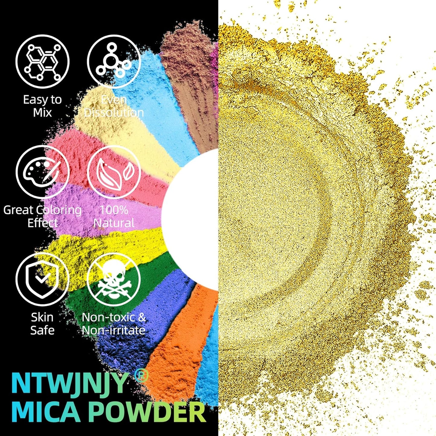 Sun Gold Mica Powder for Epoxy Resin，Natural Shimmer Mica Powder Used for Coloring Resin Artwork, car Spray Paint, Candles, soap, Eye Shadow, Lip Gloss, Nail Polish(50g/1.7oz)