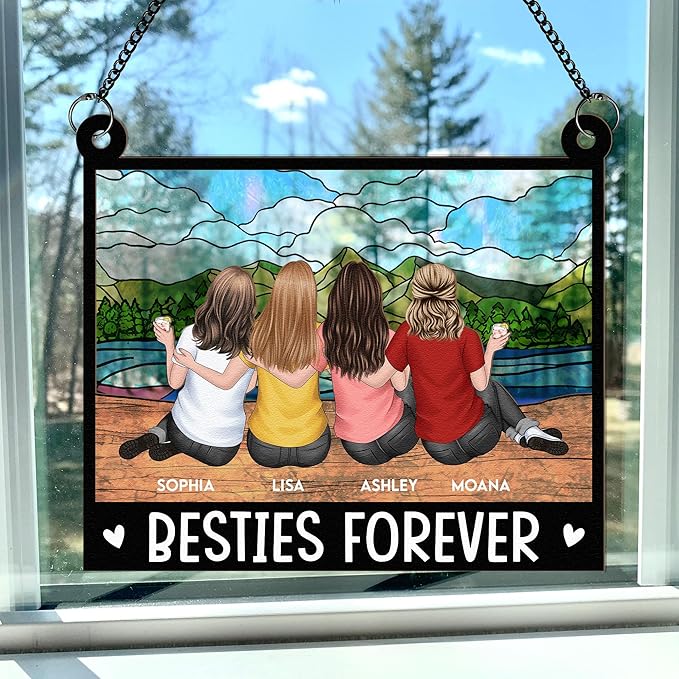 Macorner Personalized Window Hanging Suncatcher Ornament Friendship Gifts for Women, Birthday Gifts for Women Friendship, Best Friend Birthday Gifts, Besties Forever