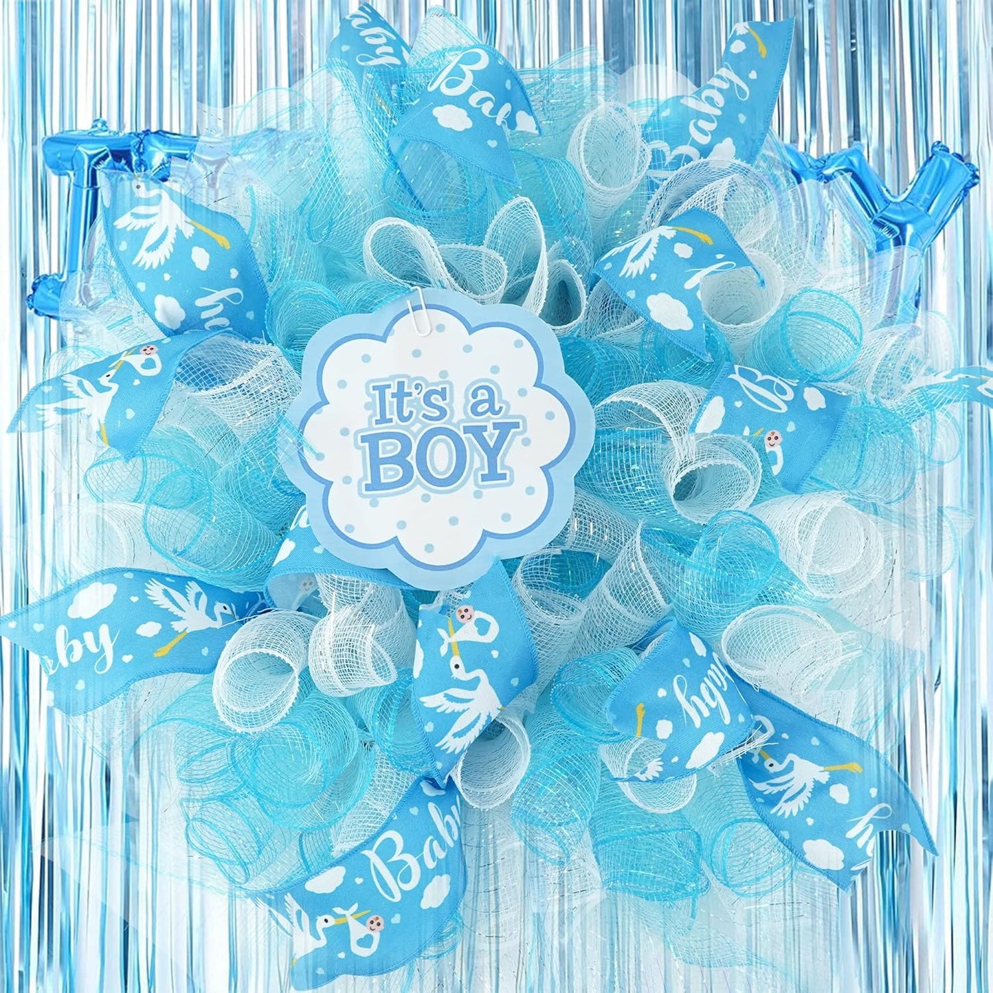 MEEDEE Baby Boy 2.5 Inch Burlap Wired Ribbon for Baby Shower, Diaper Cake, Welcome Home Favors, Gift Box, Table Decor - Blue (10 Yards)