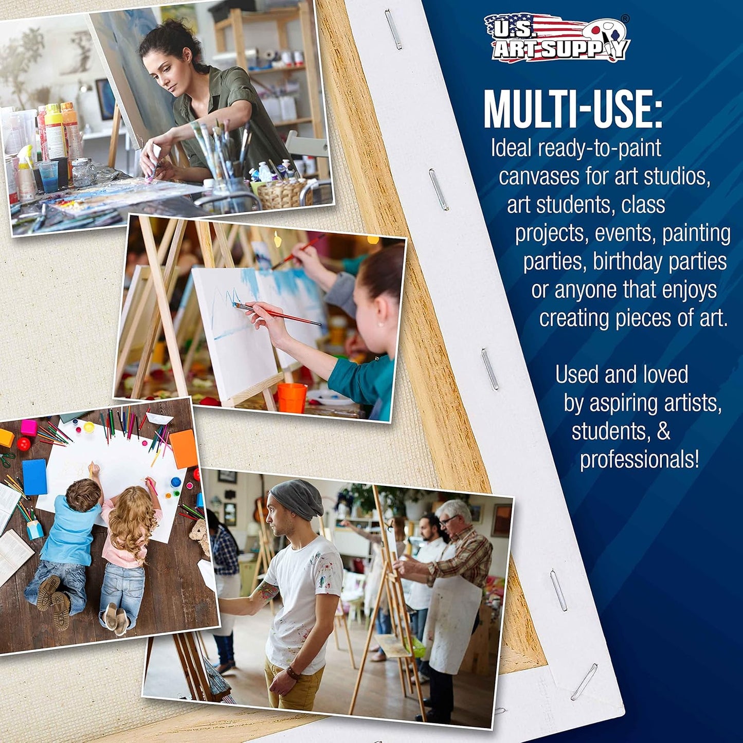 U.S. Art Supply 18 x 18 inch Stretched Canvas for Painting, 12oz Triple Primed, 6-Pack - Professional Artist Quality White Blank 3/4" Profile, 100% Cotton, Heavy-Weight Gesso - Acrylic Pouring, Oil