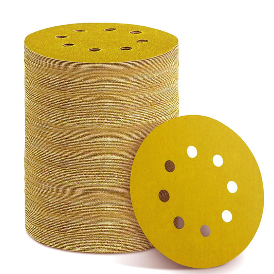 150PCS 800 Grit Gold Sanding Discs, 5-Inch 8-Hole Sandpaper for Random Orbital Sander, for Automotive or Woodworking