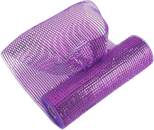 MEEDEE Purple Deco Mesh 10 Inch Deluxe Wide Foil Metallic Mesh Decorative Mesh Wide Purple Mesh Ribbon Halloween Mesh for Wreaths, Christmas Tree, Garland, Gift Wrapping, Bows Making (30 Feet)