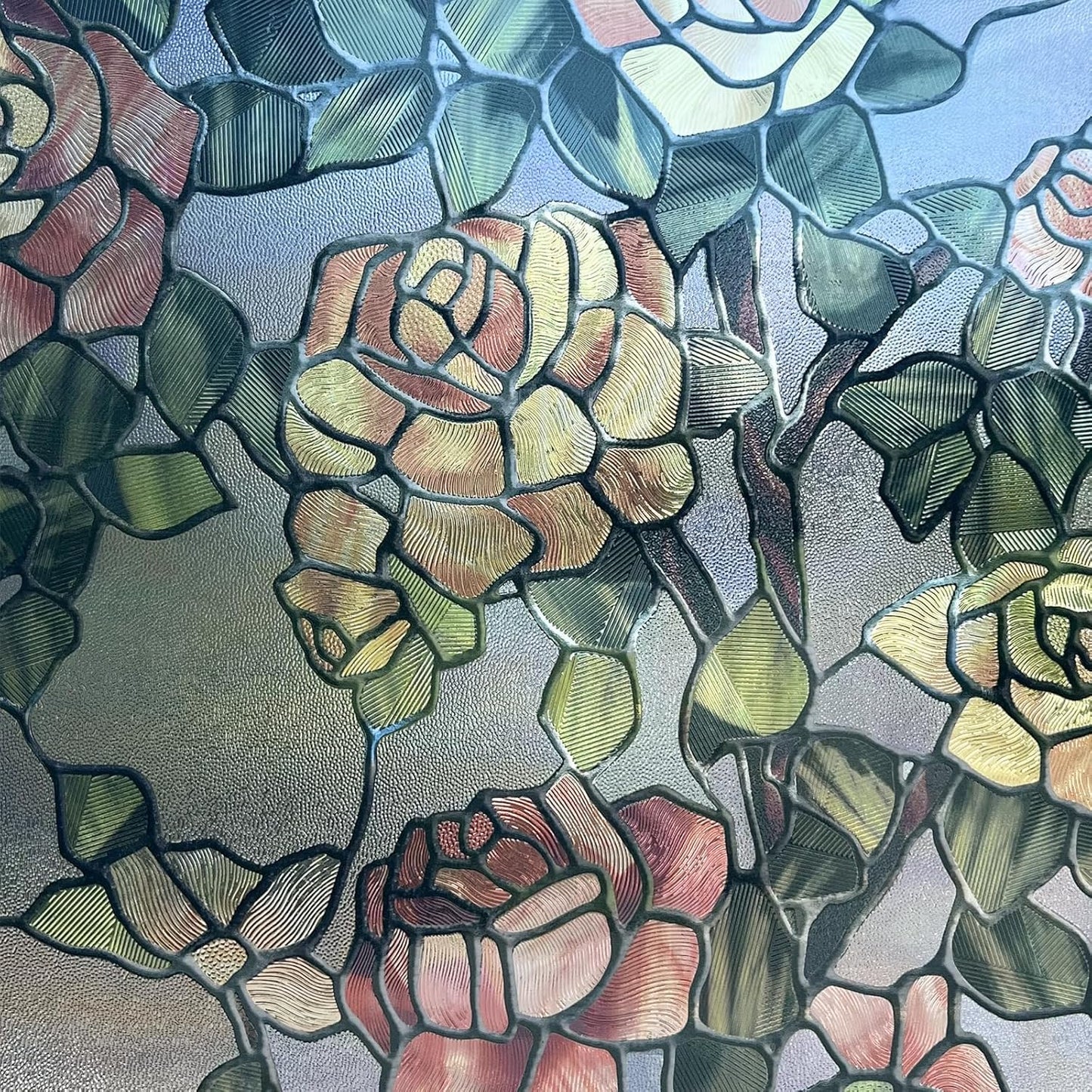 Stained Glass Window Film, 3D Decorative Window Privacy Film for Bathroom,Front Door,Home, Sun Blocking Heat Control,Static Cling, The Beast's Rose 17.3inch x 47.2inch