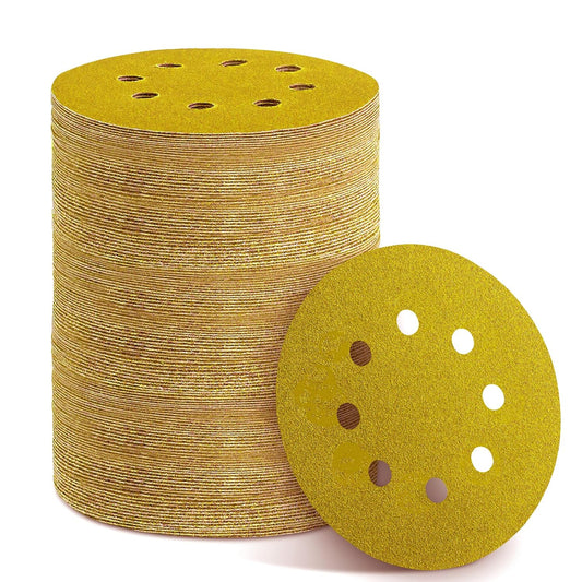 150PCS 80 Grit Gold Sanding Discs, 5-Inch 8-Hole Sandpaper for Random Orbital Sander,for Automotive or Woodworking