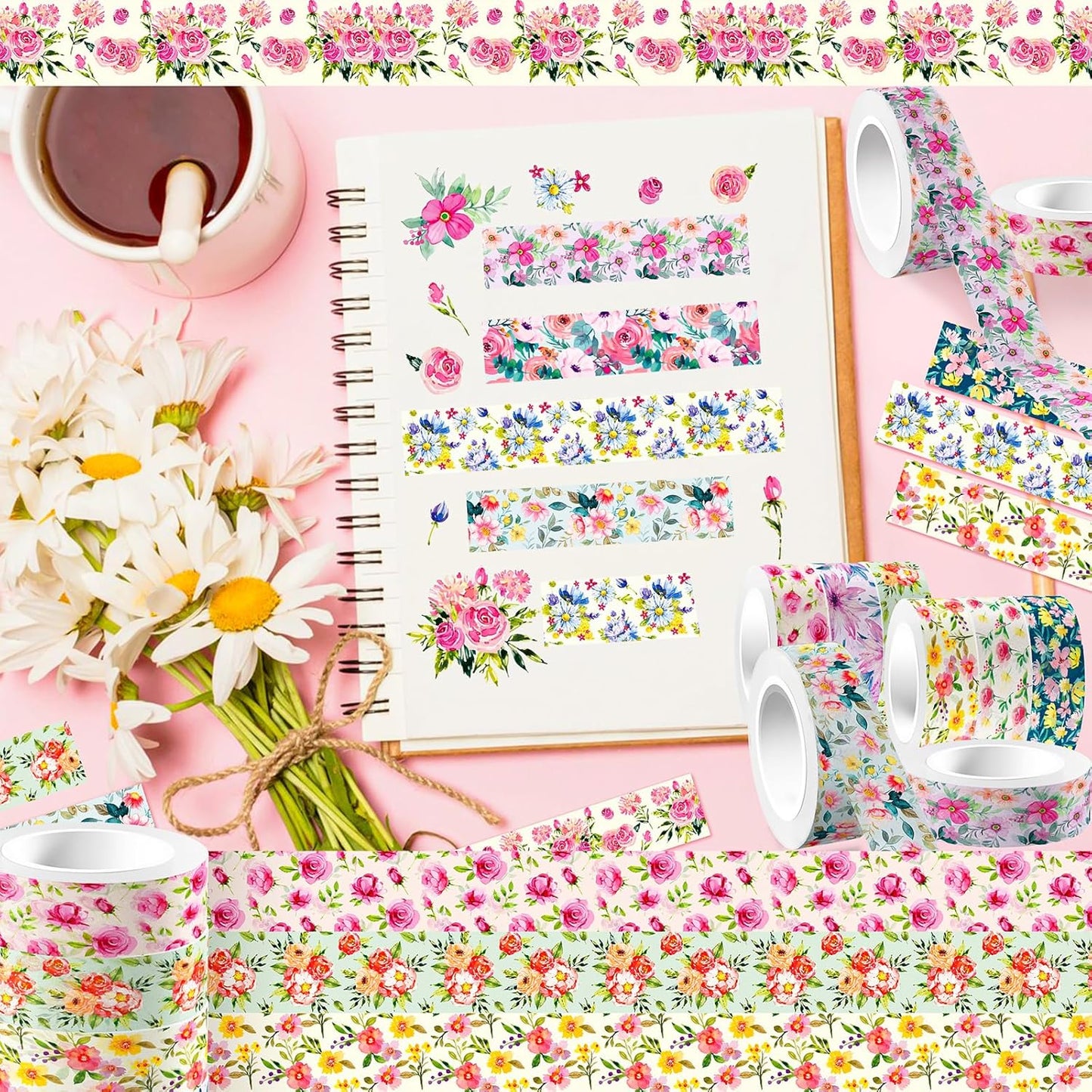 12 Rolls Flower Washi Tape Set, Floral Masking Tape, Spring Colorful Garden Themed Decorative Paper Tape for Monther's Day Scrapbooks Journals Vision Boards Planners DIY Crafts 16.4FT