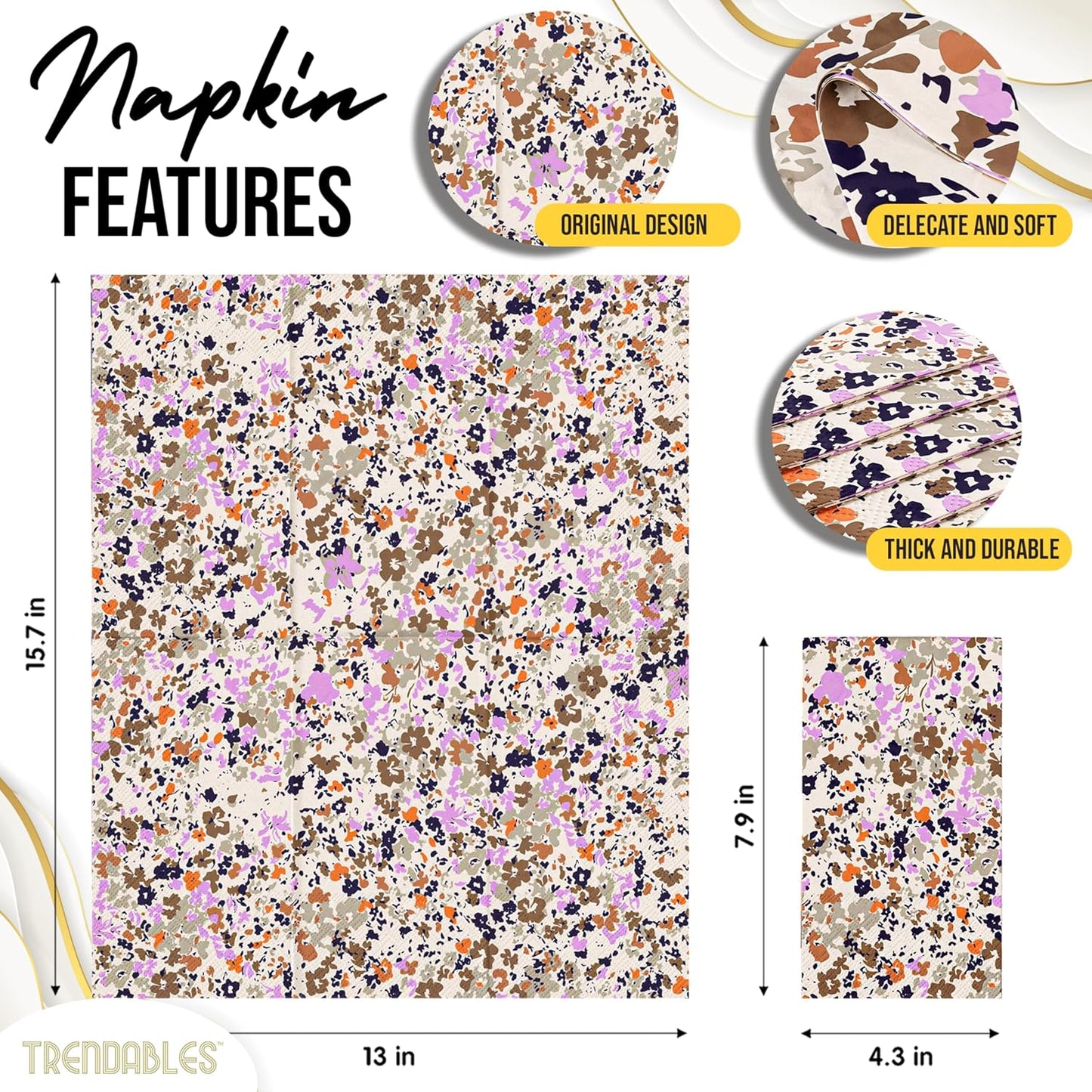 Trendables Floral Napkins for decoupage 100 Pcs 3 Ply floral paper napkins decorative Guest Towels Disposable Bathroom, Flower Design For Tea Party Decorations, Dinners & Weddings