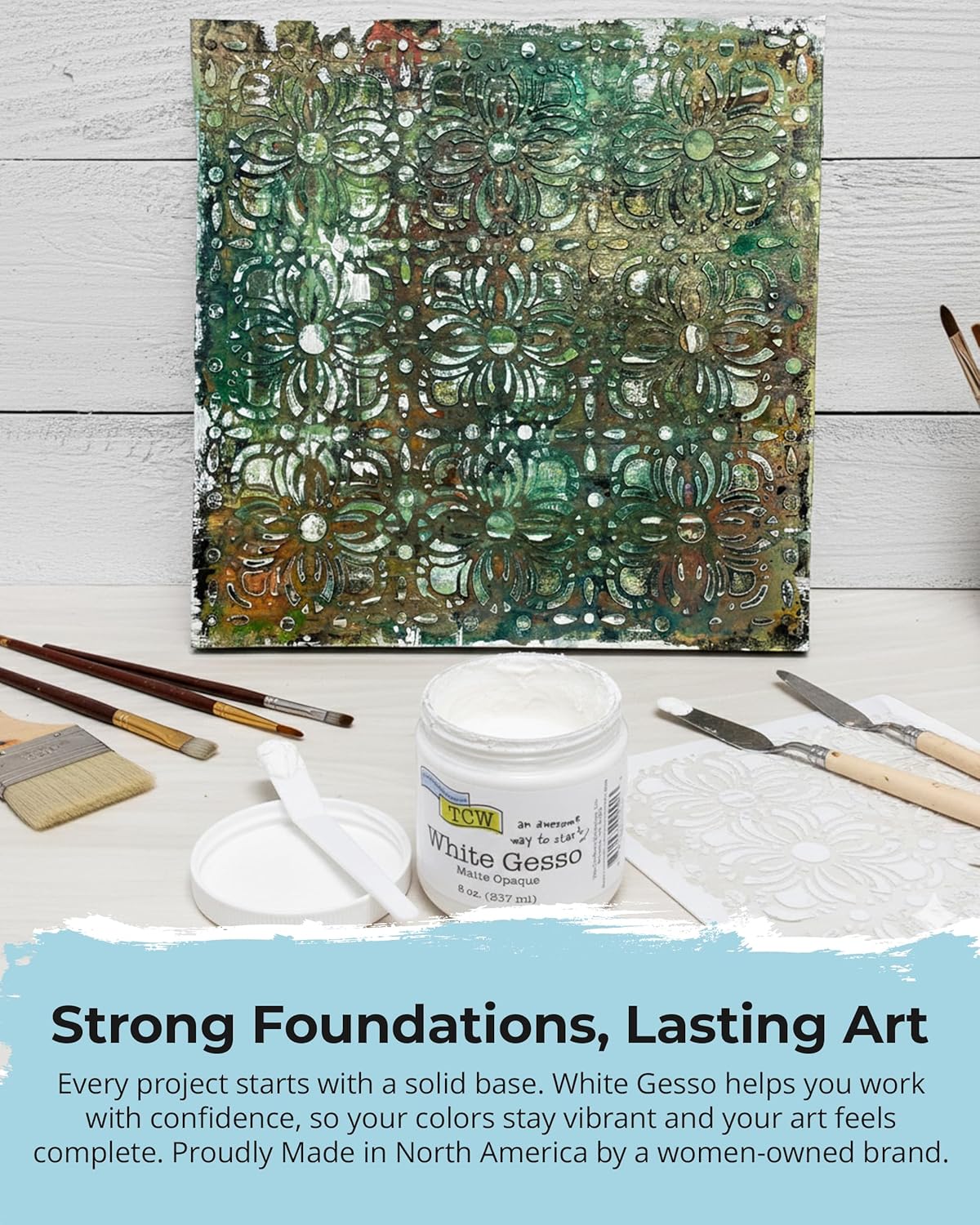 The Crafter's Workshop White Gesso Primer for Acrylic Painting -Boutique Quality, 8 oz Jar