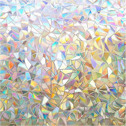 rabbitgoo Window Privacy Film Rainbow Film Decorative Window Sticker, 3D Static Stained Glass Cling Tint for Home Heat Control Non-Adhesive, 17.5 x 78.7 inches