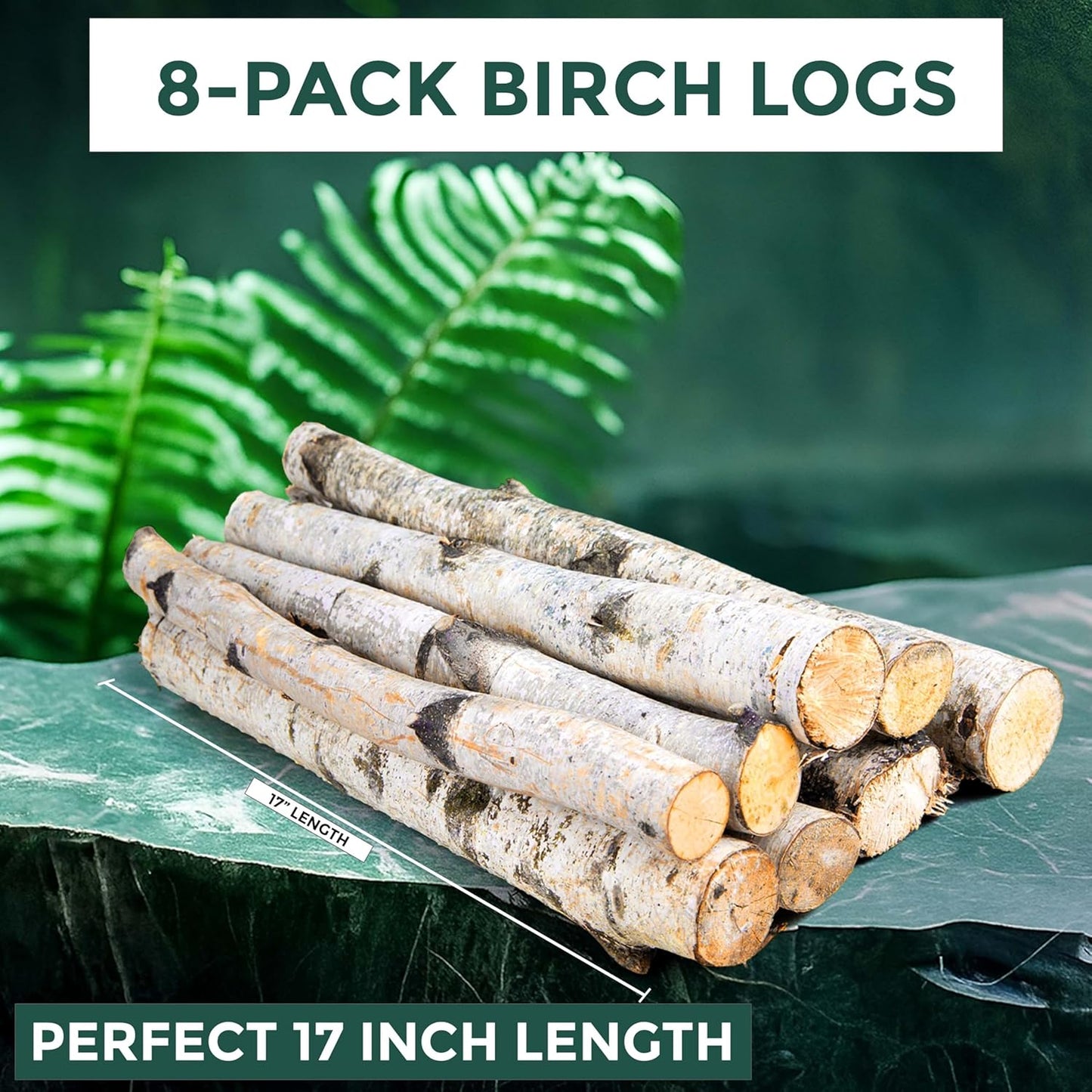 17 Inch Natural Birch Logs - Decorative Dried Birch Wood Logs for Fireplace, Wedding Centerpieces - Unfinished Wood DIY Crafts, & Home Décor - Birch Log Bundle for Indoor Display (8 PCS) (1"-2.5" DIA)