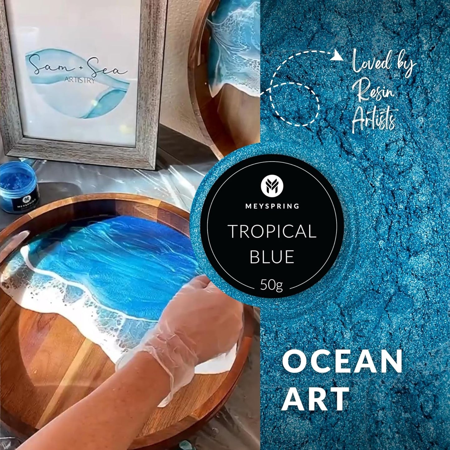 MEYSPRING Tropical Blue Epoxy Resin Color Pigment - 50 Grams - Great for Resin Art, Epoxy Resin, and UV Resin- Mica Powder for Epoxy Resin