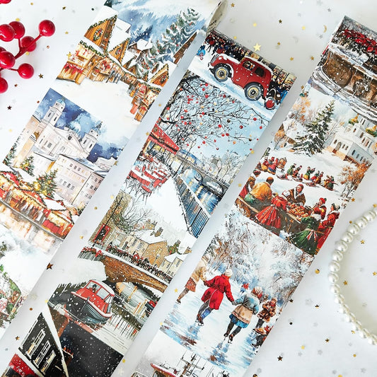 Washi Tape Set,3 Rolls City Landscape Stickers for Journaling,Christmas Washi Tape Stickers for Junk Journal Supplies,Scrapbooking,Notebook,Phone Case,DIY Craft(Victoria)
