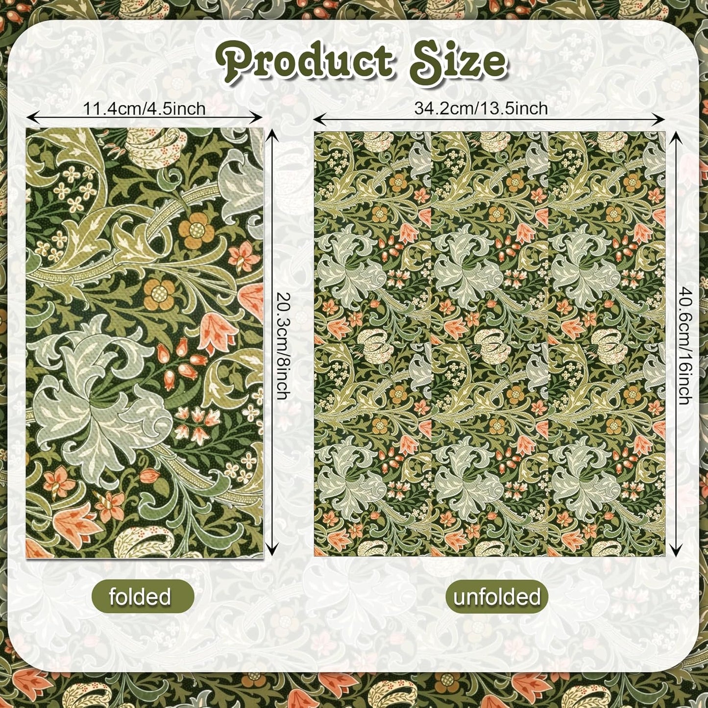 120PCS William Morris Floral Paper Napkins - 6 Vintage Wildflower Disposable Hand Towels for Bathroom, Dinner, Picnic, Wedding | 4.5"x8" | Disposable Napkins for Daily Use, Family Gatherings