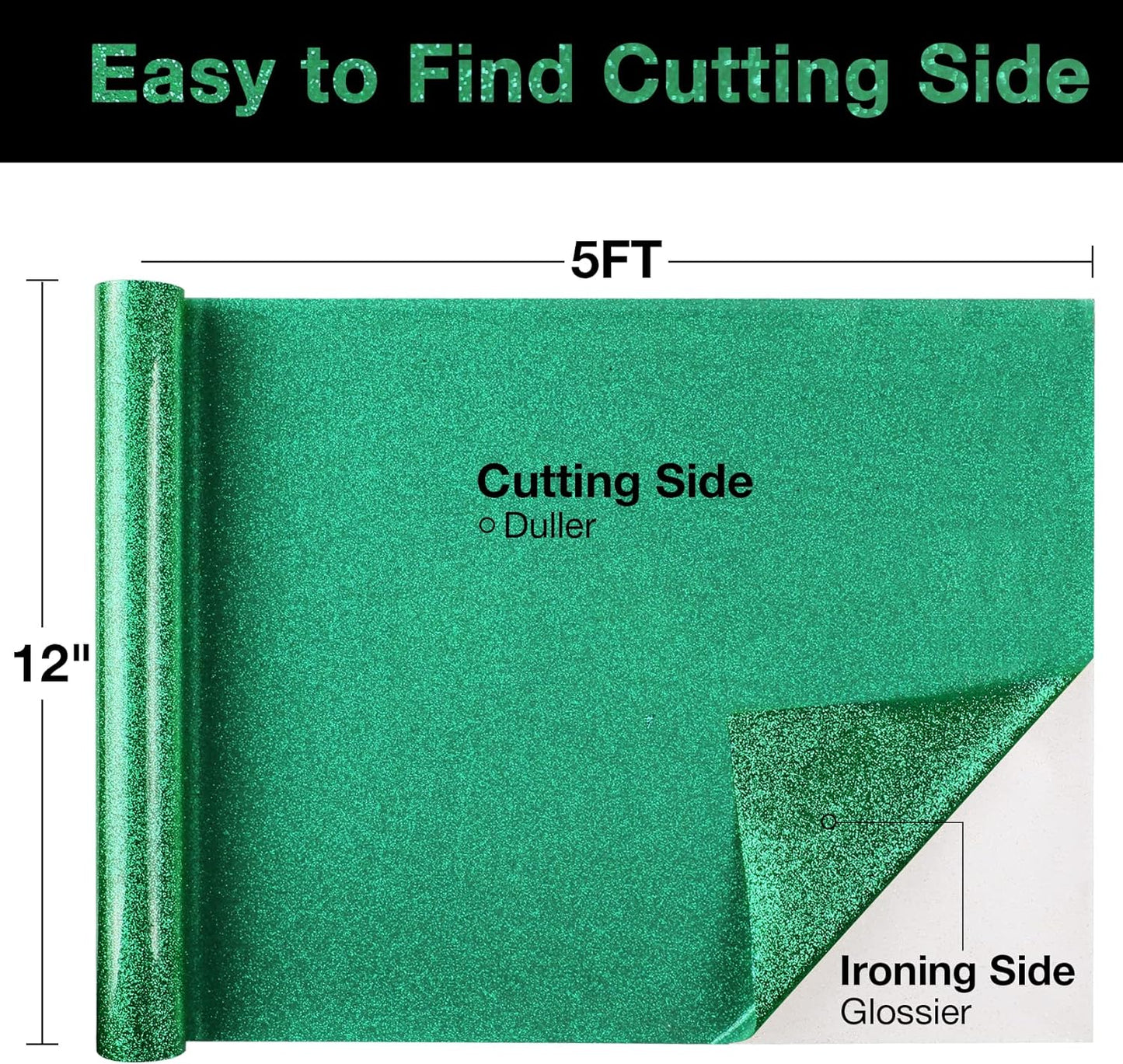 TORC Green Glitter HTV Heat Transfer Vinyl Roll 12 inch x 5 ft Iron on Vinyl for T Shirts Crafts Christmas St. Patrick's Day Decor