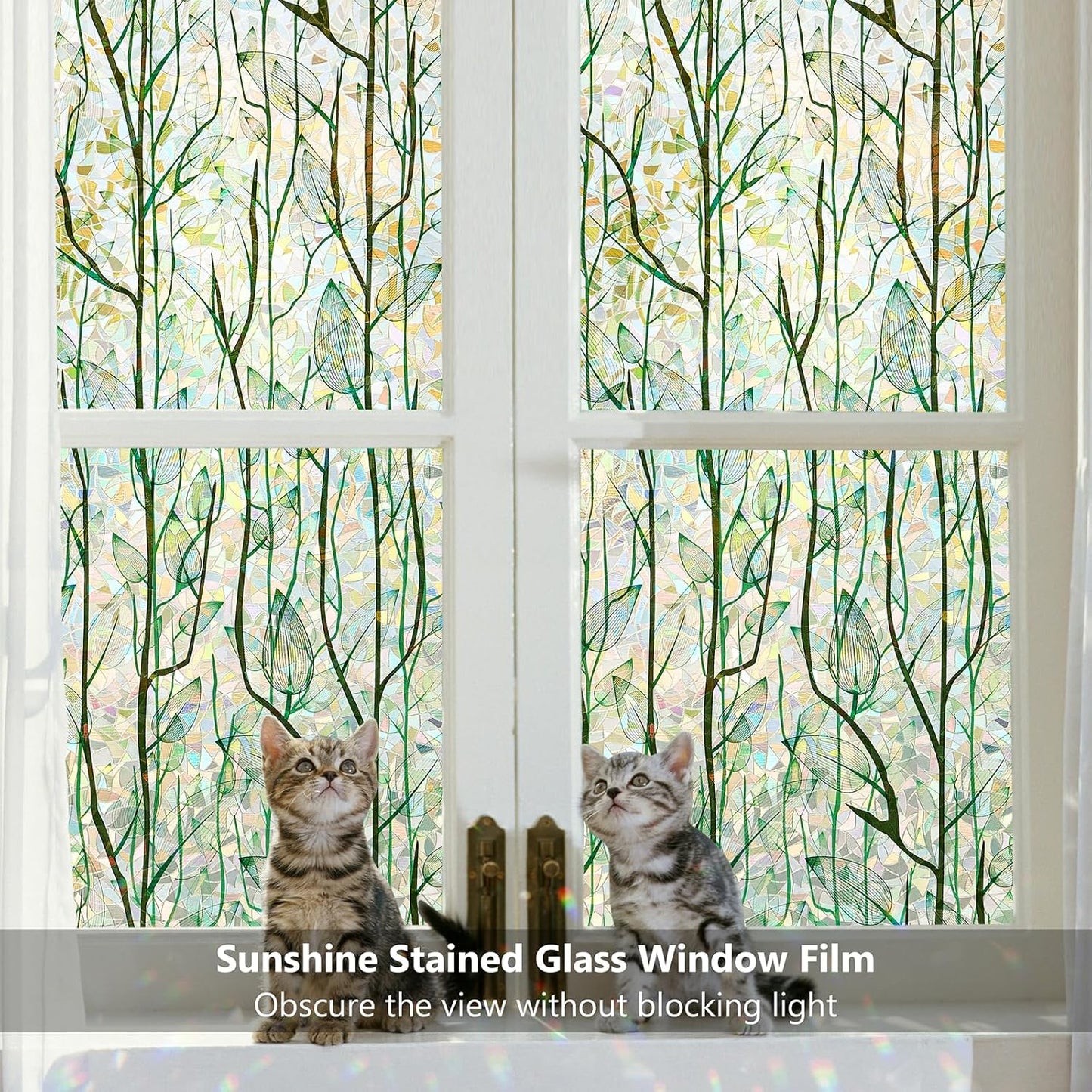 Finnez Window Privacy Film Window Film 3D No Glue Glass Sticker for Glass Door Home and Office Heat Control Anti UV (17.5 Inch x 13.1 Feet, Rainbow Grove)