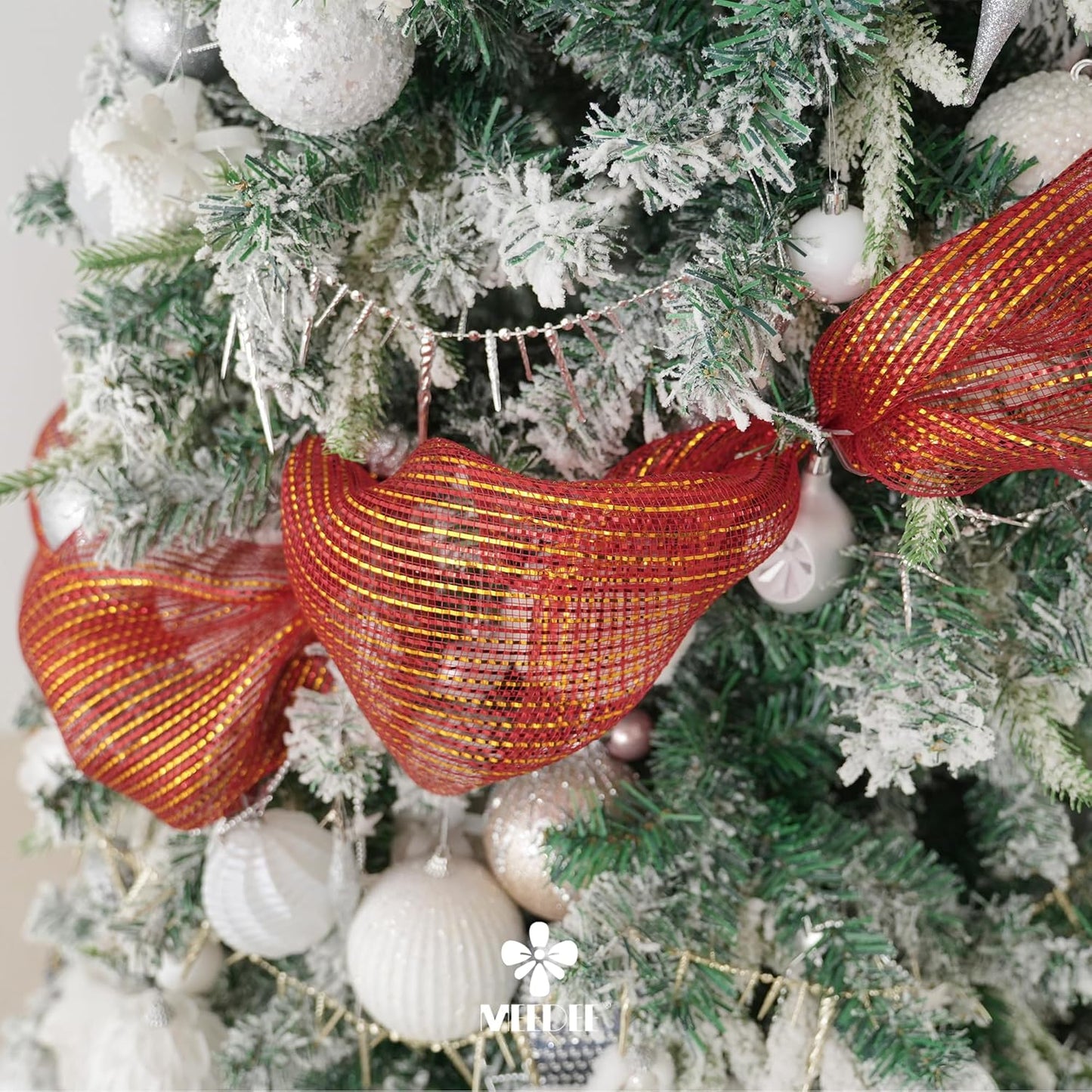 MEEDEE Red and Gold Deco Mesh 10 Inch Deluxe Wide