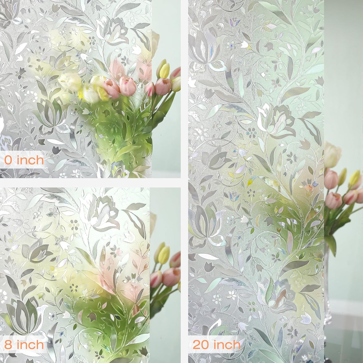 Rainbow Tulip Stained Frosted Glass Window Sticker - Static Non-Adhesive, No-Glue Window Cling (23.6'' x 78.7'')