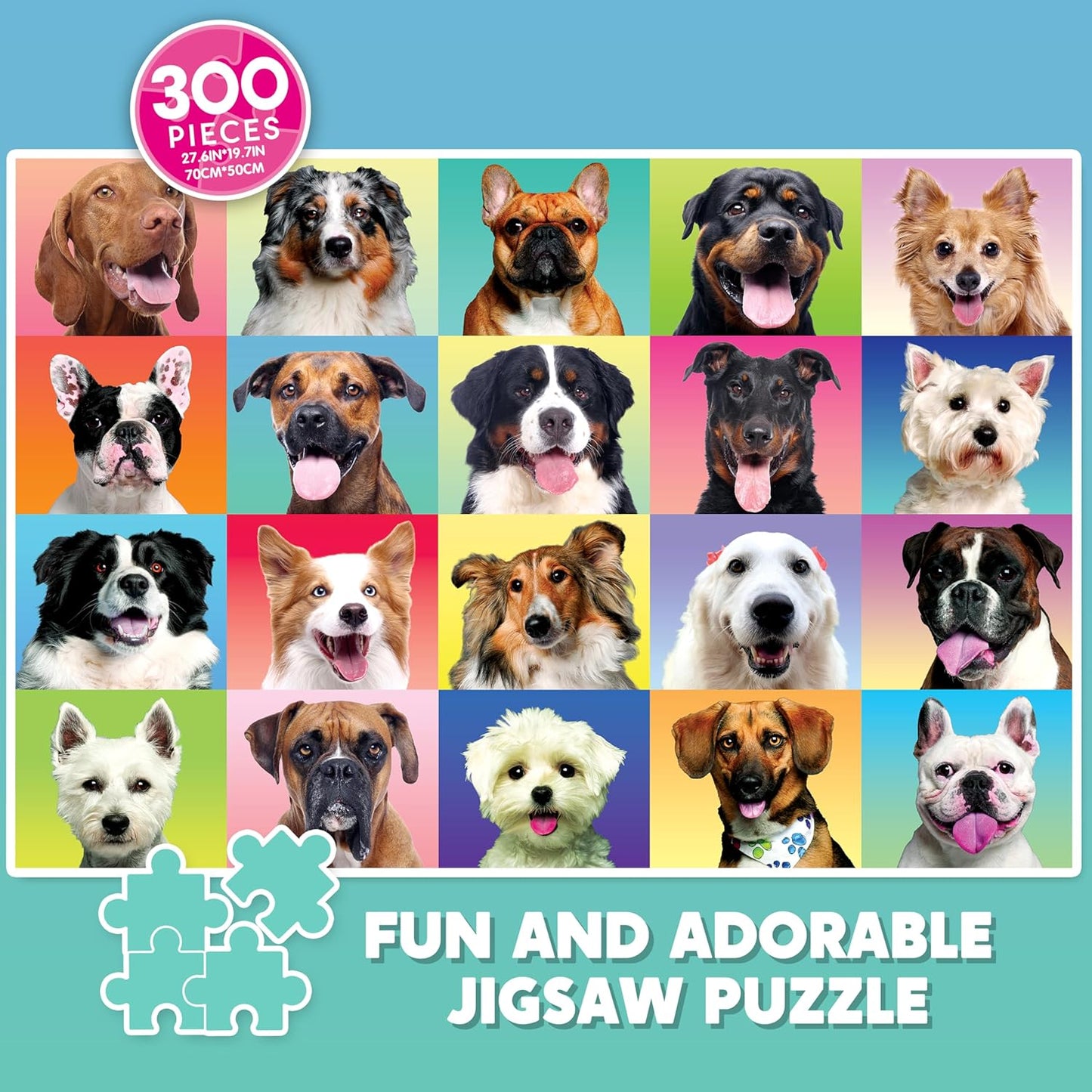 JOYIN 300 pcs Multicolor Dogs Puzzles, Jigsaw Puzzle for Kids and Adults(27.6" x 19.7"), Puppy Theme Puzzles for Teens, Collection Gift Home Art Decor