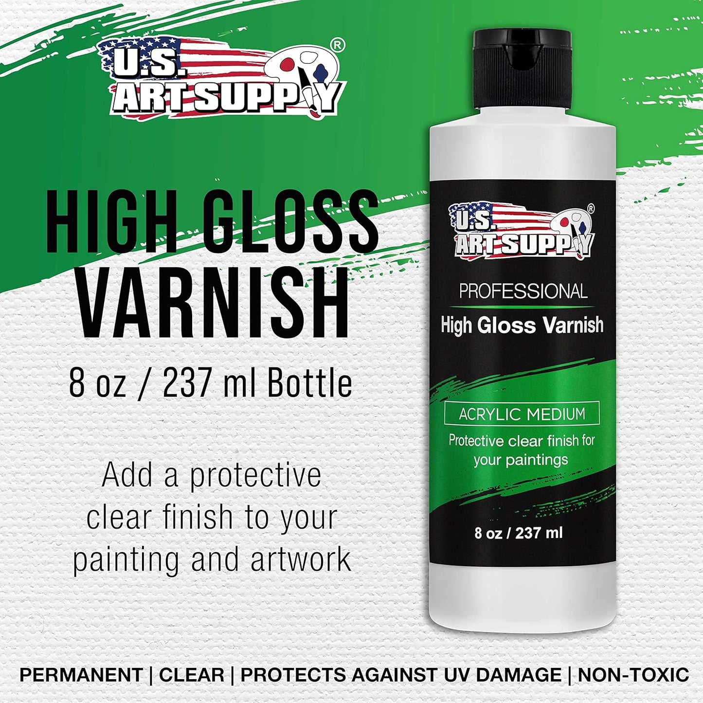 U.S. Art Supply 8 oz High Gloss Varnish for Acrylic Paintings - Clear Protective Finish with UV Protection