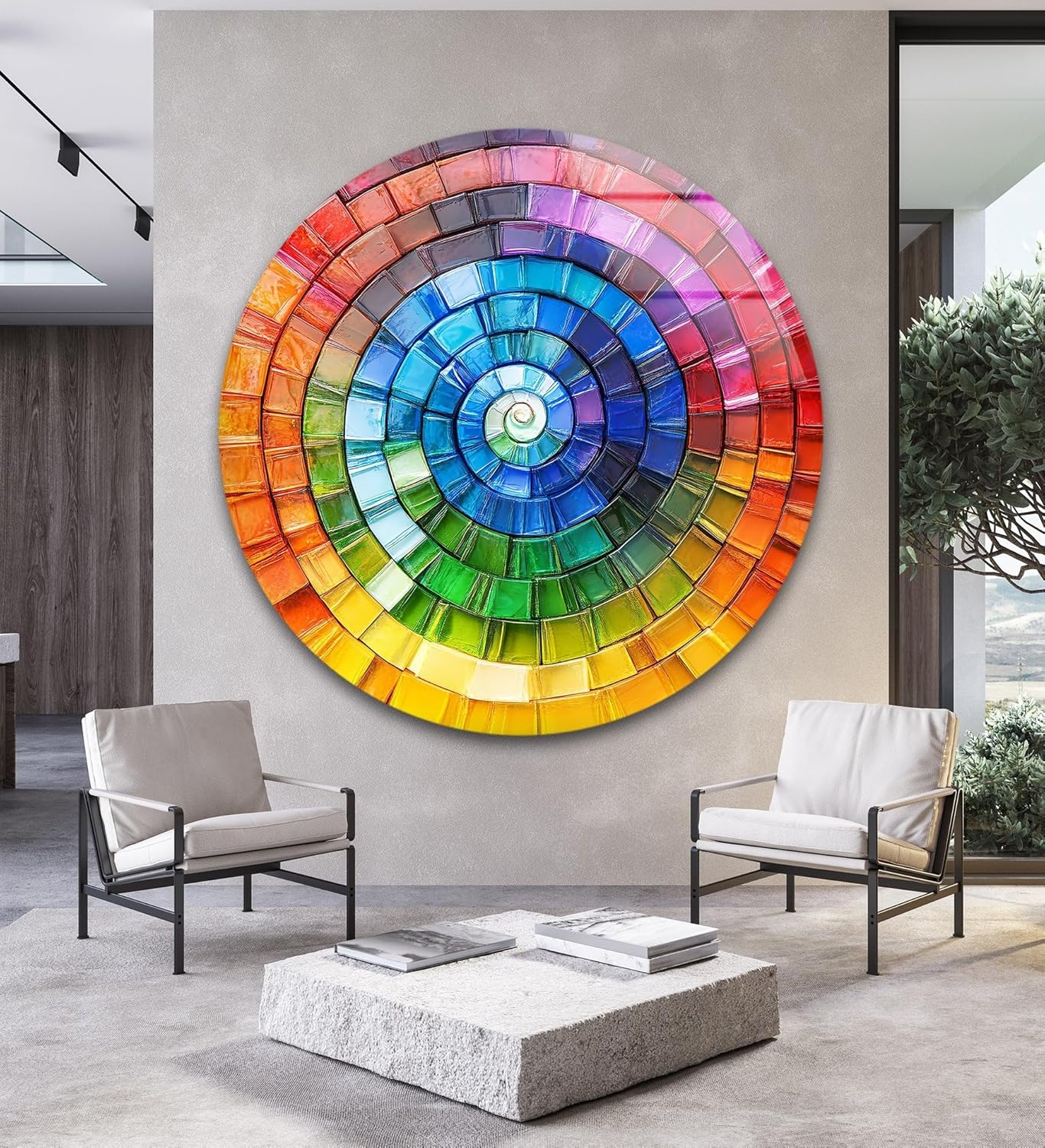 My Photostation.com 39,4''(100cm) Diameter Radiant Spiral Spectrum Round Glass Wall Art Tempered Glass Printing Wall Decor Large Wall Art Wall Hangings
