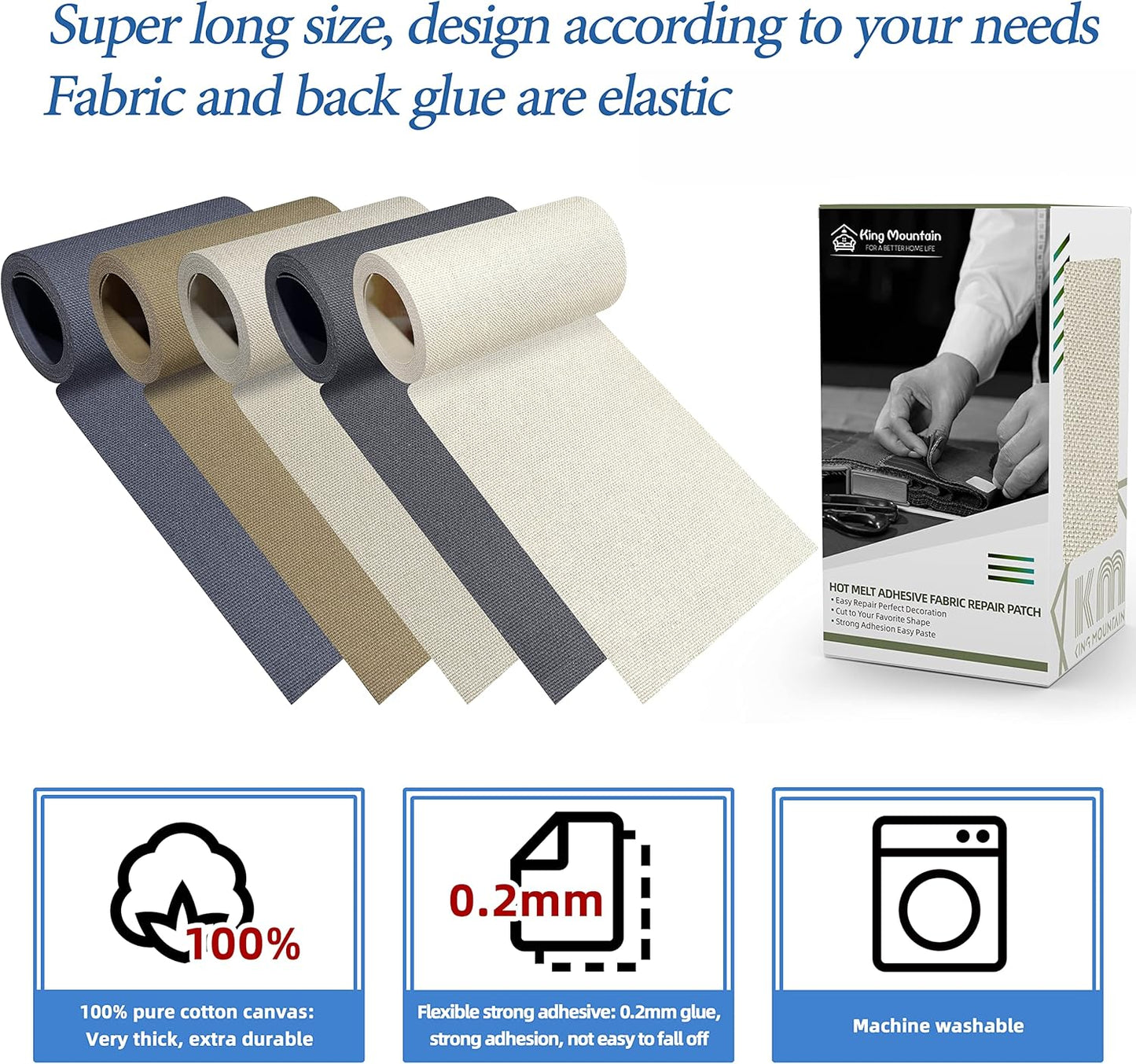 KING MOUNTAIN Canvas Iron on Patch,3"×60",Waterproof 100% Cotton Fabric Repair Patch,Used for Various Sofa,Tent,Clothes,Seats,Suitcases (Beige Gray)