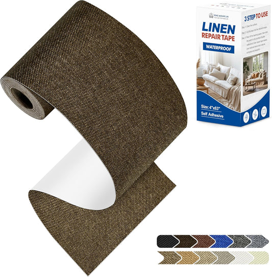 KING MOUNTAIN Linen Repair Patches, Self-Adhesive Linen Fabric Patches, 4 X 63 inch Extra Size, Multi Color, Can be Used for Linen Sofa Repair and Linen Clothes Repair (Dark Brown2.0)