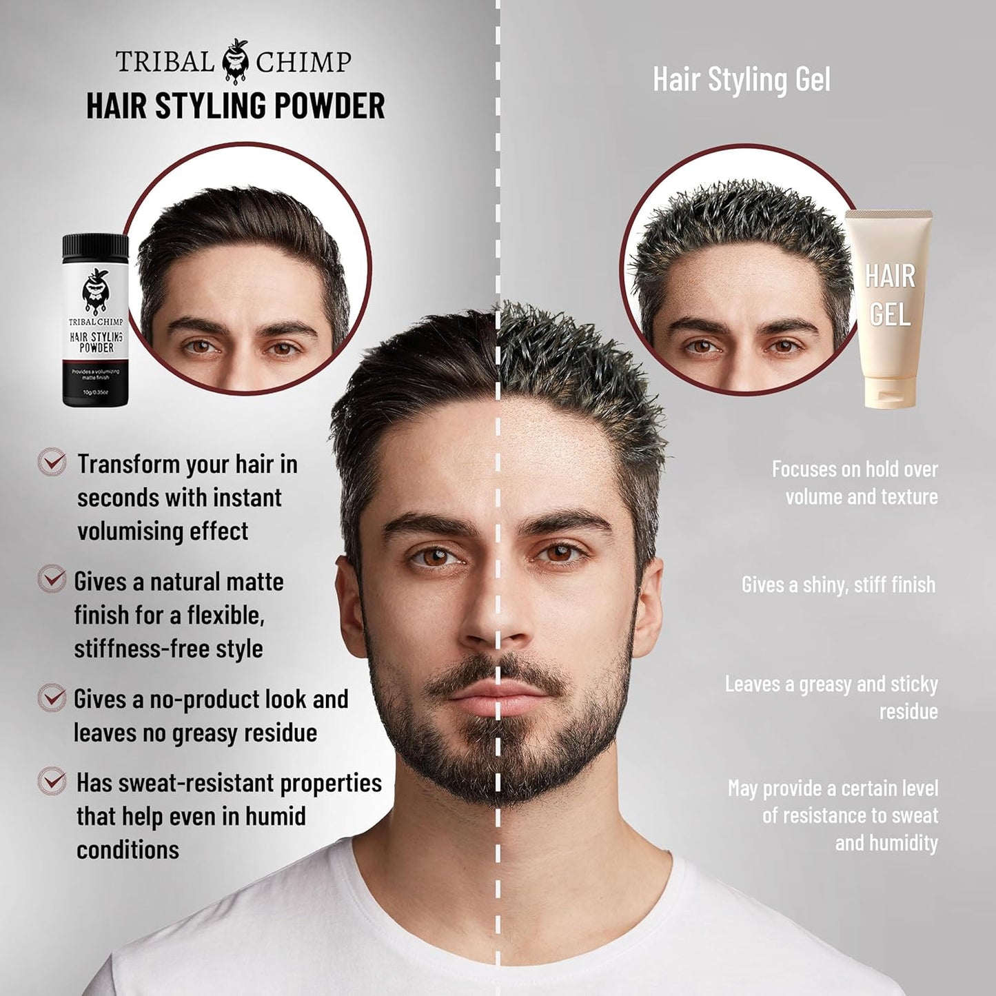 Tribal Chimp Hair Styling Powder, All-day Invisible Hold Hair Volumizer and Texture Powder for Men and Women, Styling Powder with Matte Finish - 6-Piece Set, 10g