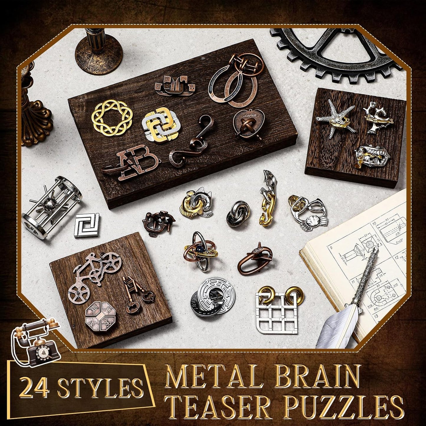 Yilloog 24 Pcs Metal Brain Teaser Puzzles Assortment for Adults Difficult Magic Puzzles Highly Hard Brain Games Iq Logic Test Disentanglement Game for Classroom Mind Challenge(Novelty)