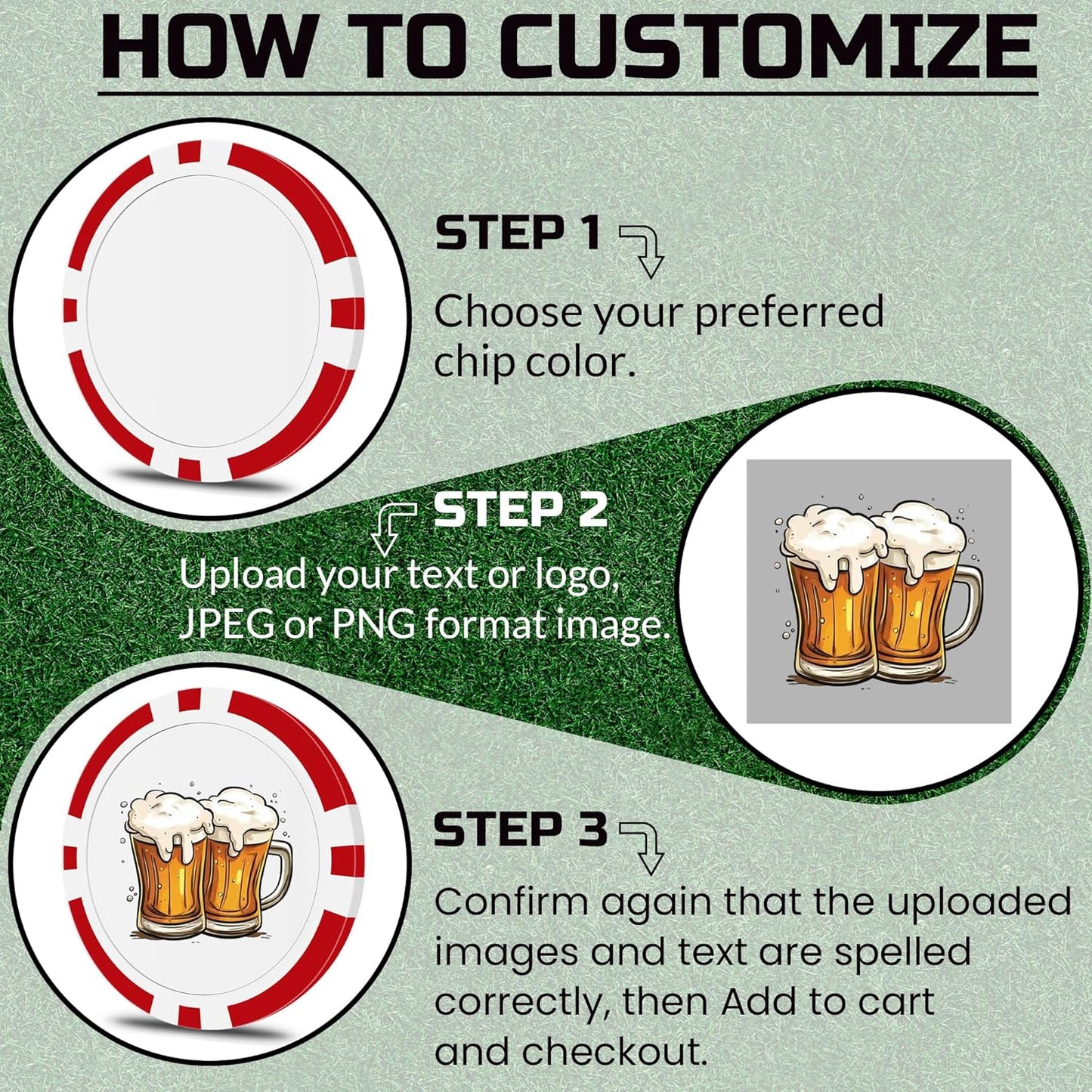 50 Custom Poker Chips, Personalized with Your own Logo, Photo or Text - 11.5g Casino Chips for Poker Gram, Tournaments, Business Card, Token