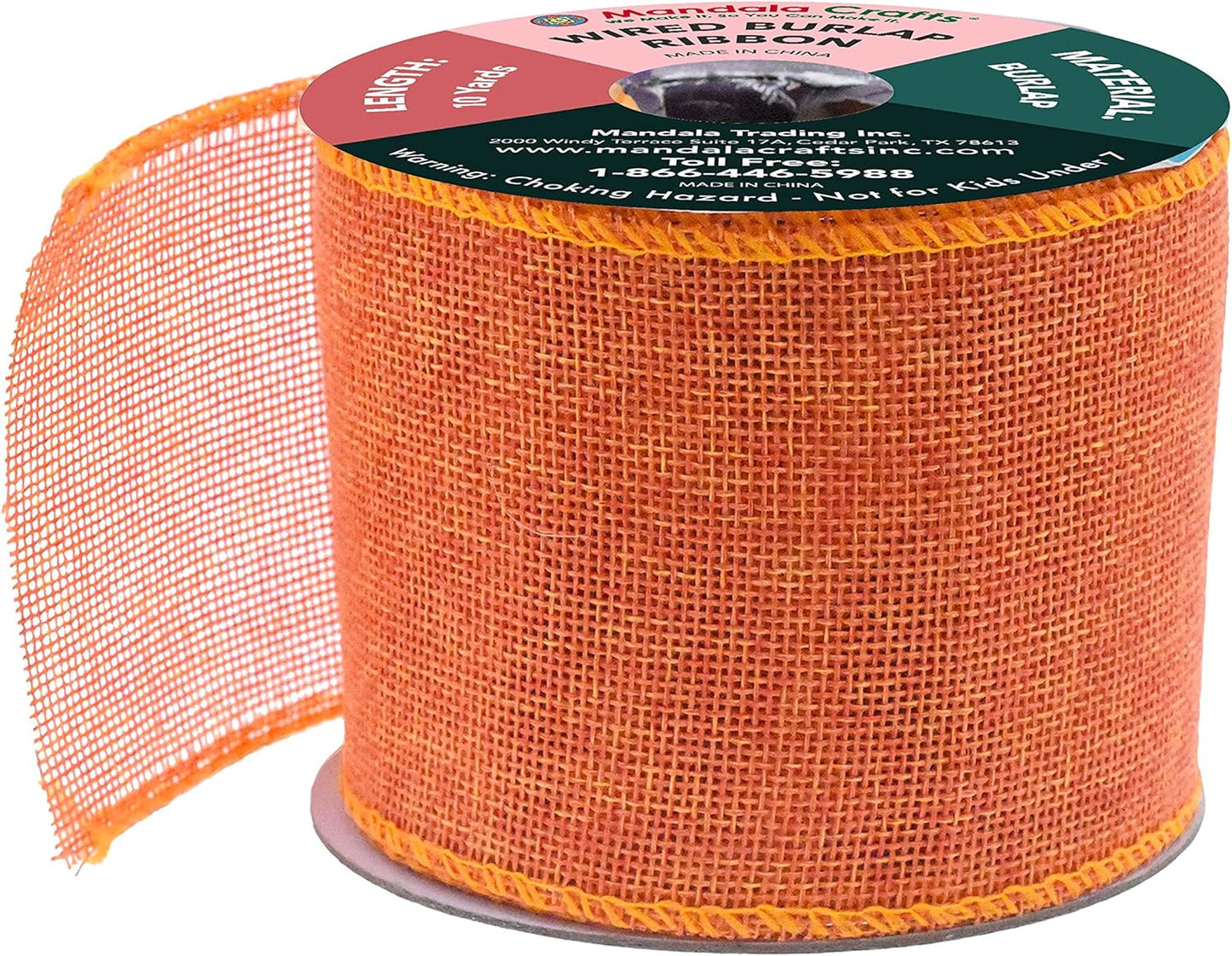 Mandala Crafts Orange Burlap Wired Ribbon 3 Inches Wide Jute Ribbons for Crafts - 10 Yds Roll Rustic Burlap Wrap Trim Ribbons for Wreaths Bows Party Decoration