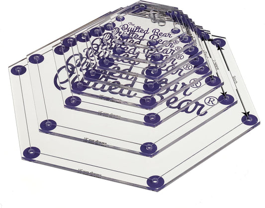 The Quilted Bear Hexagon Quilting Templates – 8 Clear Non-Slip Acrylic Quilt Templates for Precise Fabric Cutting & Stress-Free Machine Quilting - Ideal for Quilt & Sewing Supplies (¾–3")