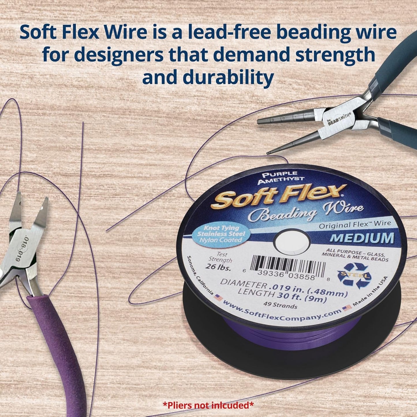 Soft Flex 49 Strand Beading Wire - Medium 0.19 Diameter - 30 Feet Nylon Design Wire