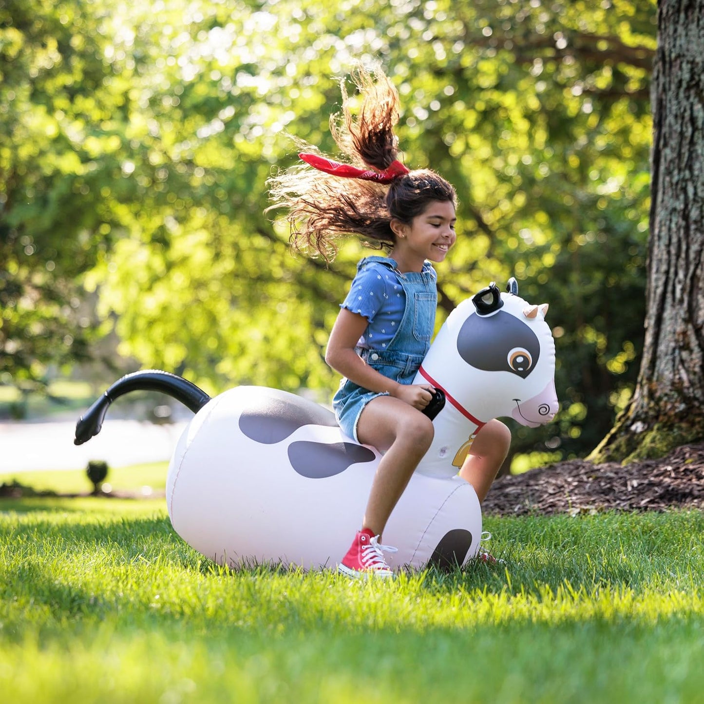 Hearthsong Hop N Go Inflatable Bouncy Cow Riding, Hopping Toys for Kids Ages 5+ - Ride On Bouncer Animal Hopper Jumping Toys for Outdoor Games