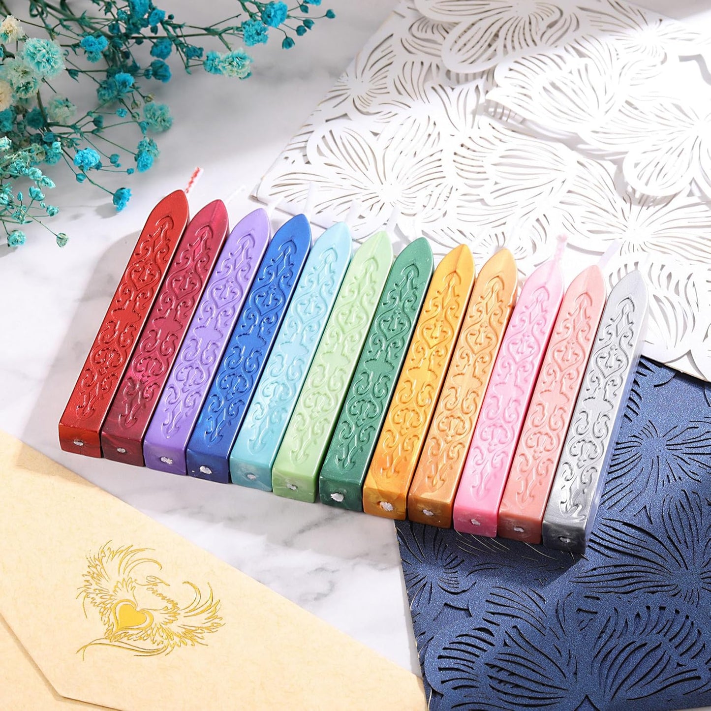 Yoption 12 Pcs Mixed Colors Sealing Wax Sticks with Wicks for Wax Seal Stamp, Wedding Invitations, Gift Wrapping, Christmas