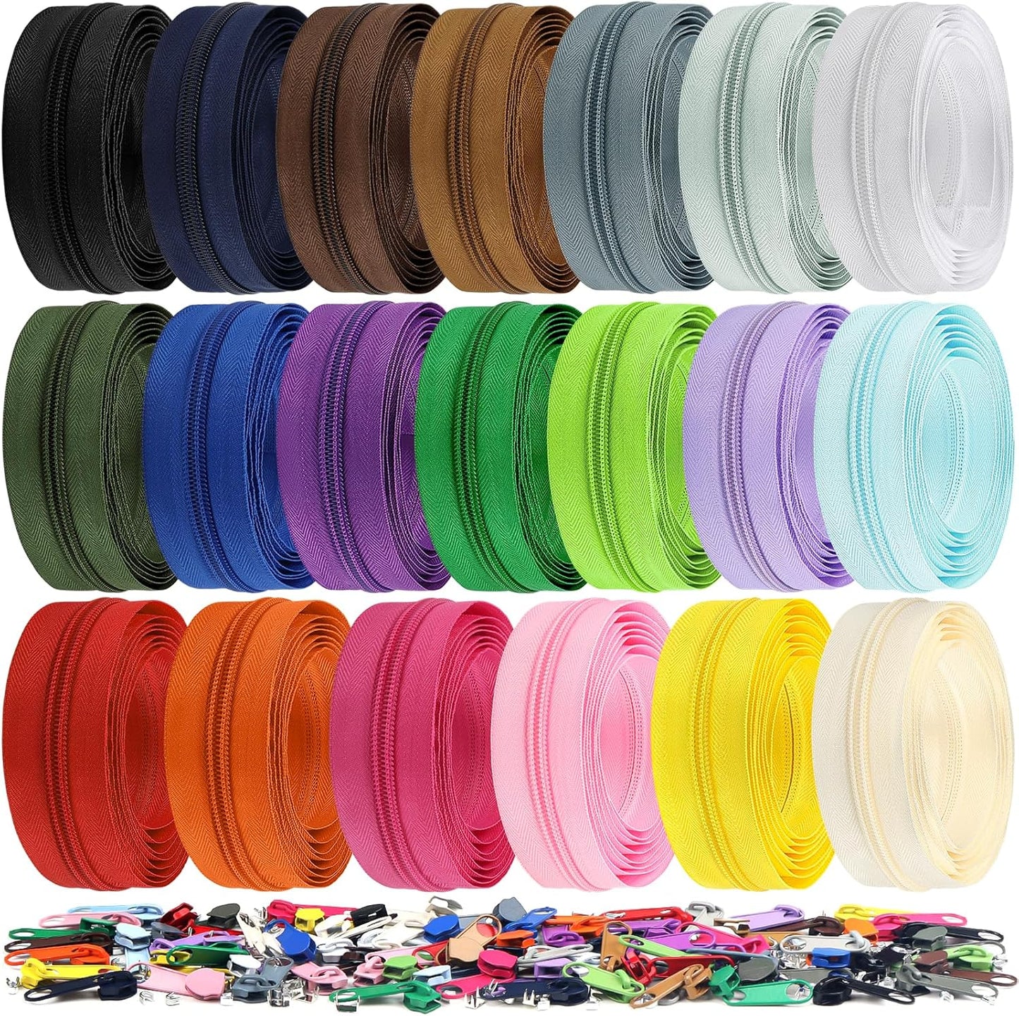 DOITEM 44.4 Yards/ 40 m 20 Pieces Assorted Colors #5 Nylon Coil Zippers, Sewing Zippers Endless Zips with 80 Pieces Zipper Sliders Zip Heads for DIY Sewing Tailor Craft Supplies