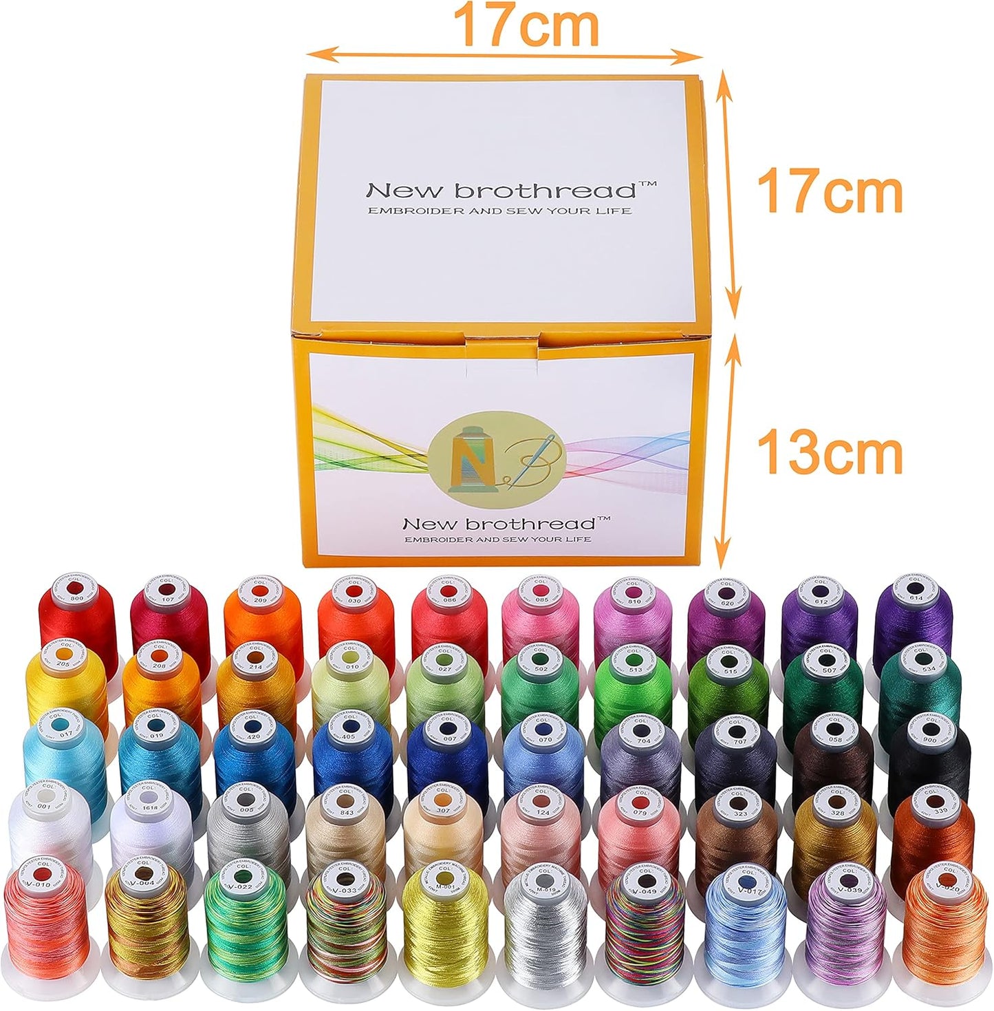 New brothread 50 Spools Embroidery Machine Thread Kit Including 40 Colors+8 Variegated Colors+2 Metallic Colors are Compatible with Janome Singer Pfaff Husqvarna Embroidery Sewing Machines
